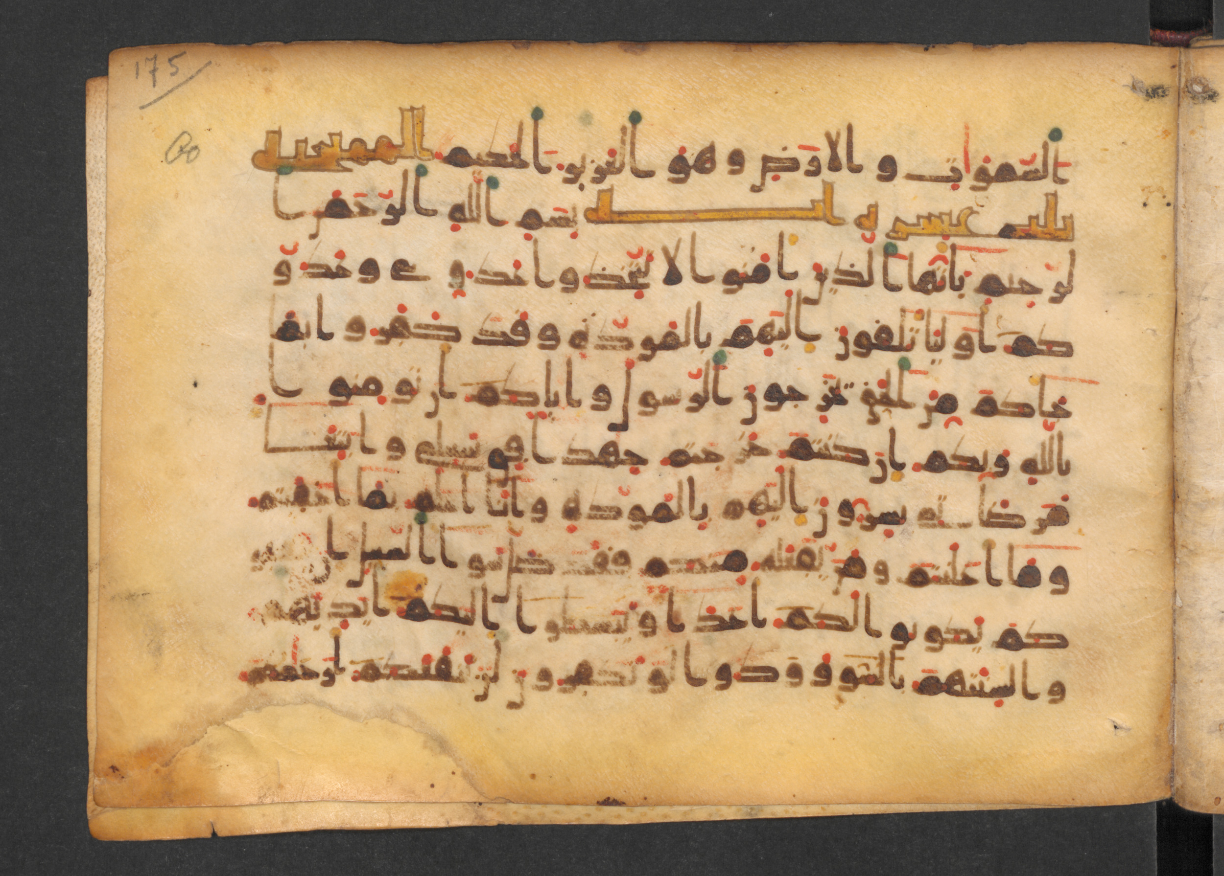 Codex Petermann I 38, in kūfī D.Vb script, showing Surah 60:2 from Mid-8th to Late 10th Century AD found in Unknown, currently housed at Staatsbibliothek zu Berlin, Berlin