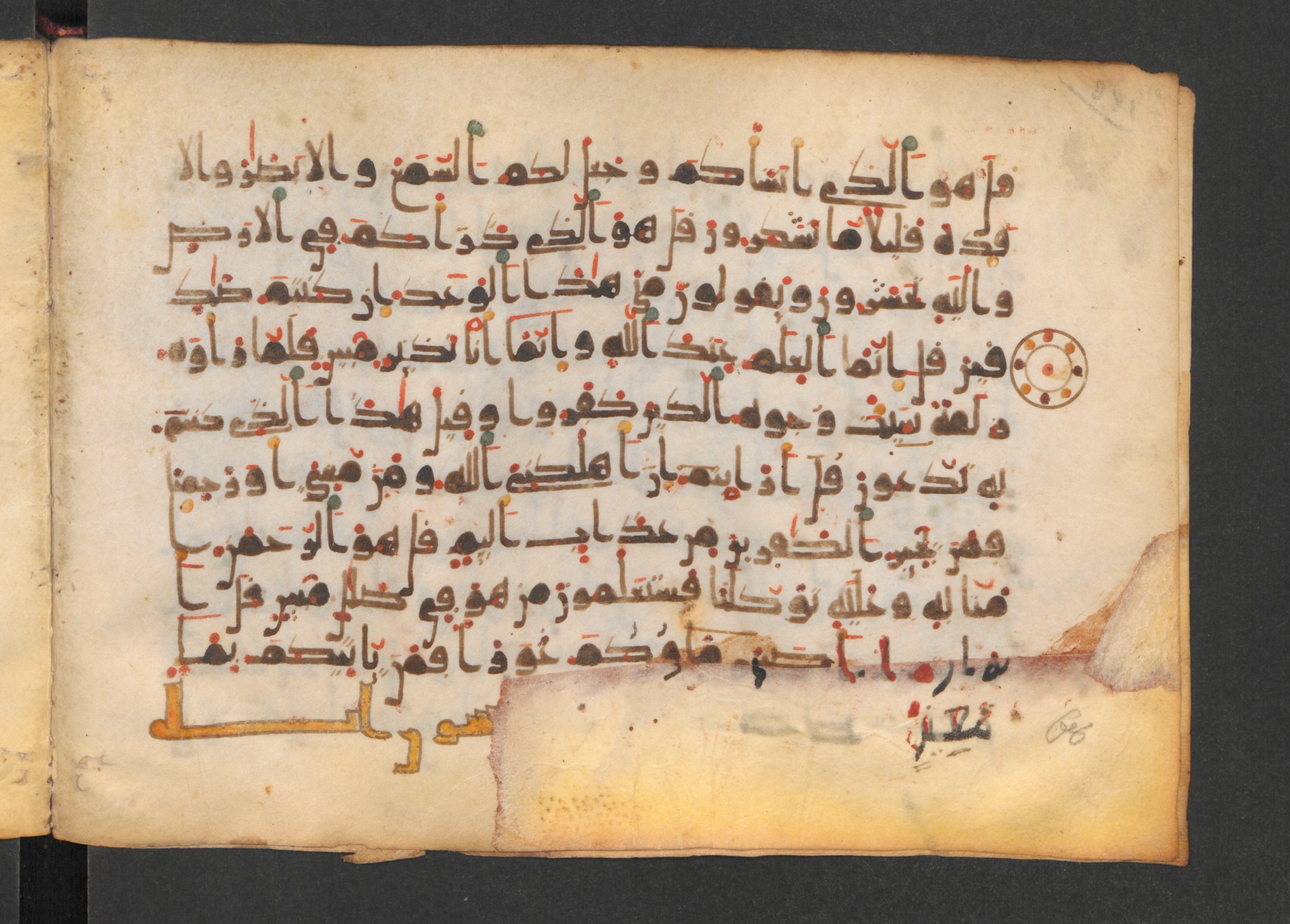 Codex Petermann I 38, in kūfī D.Vb script, showing Surah 67:28 from Mid-8th to Late 10th Century AD found in Unknown, currently housed at Staatsbibliothek zu Berlin, Berlin