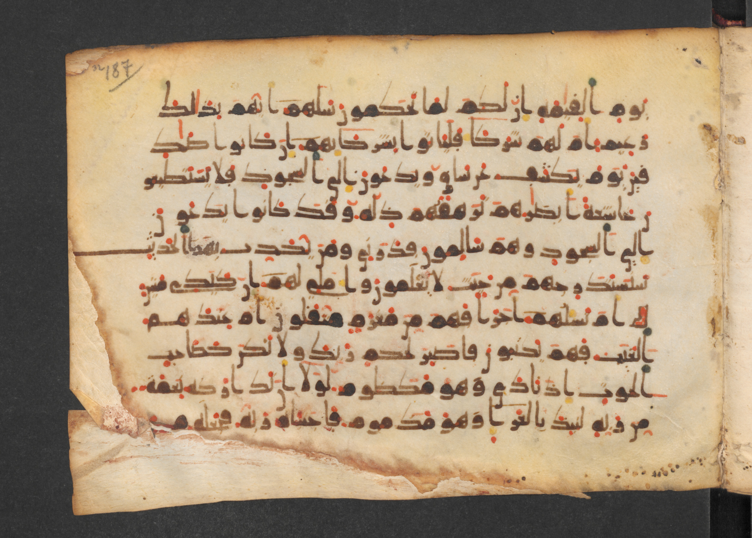 Codex Petermann I 38, in kūfī D.Vb script, showing Surah 68:49 from Mid-8th to Late 10th Century AD found in Unknown, currently housed at Staatsbibliothek zu Berlin, Berlin