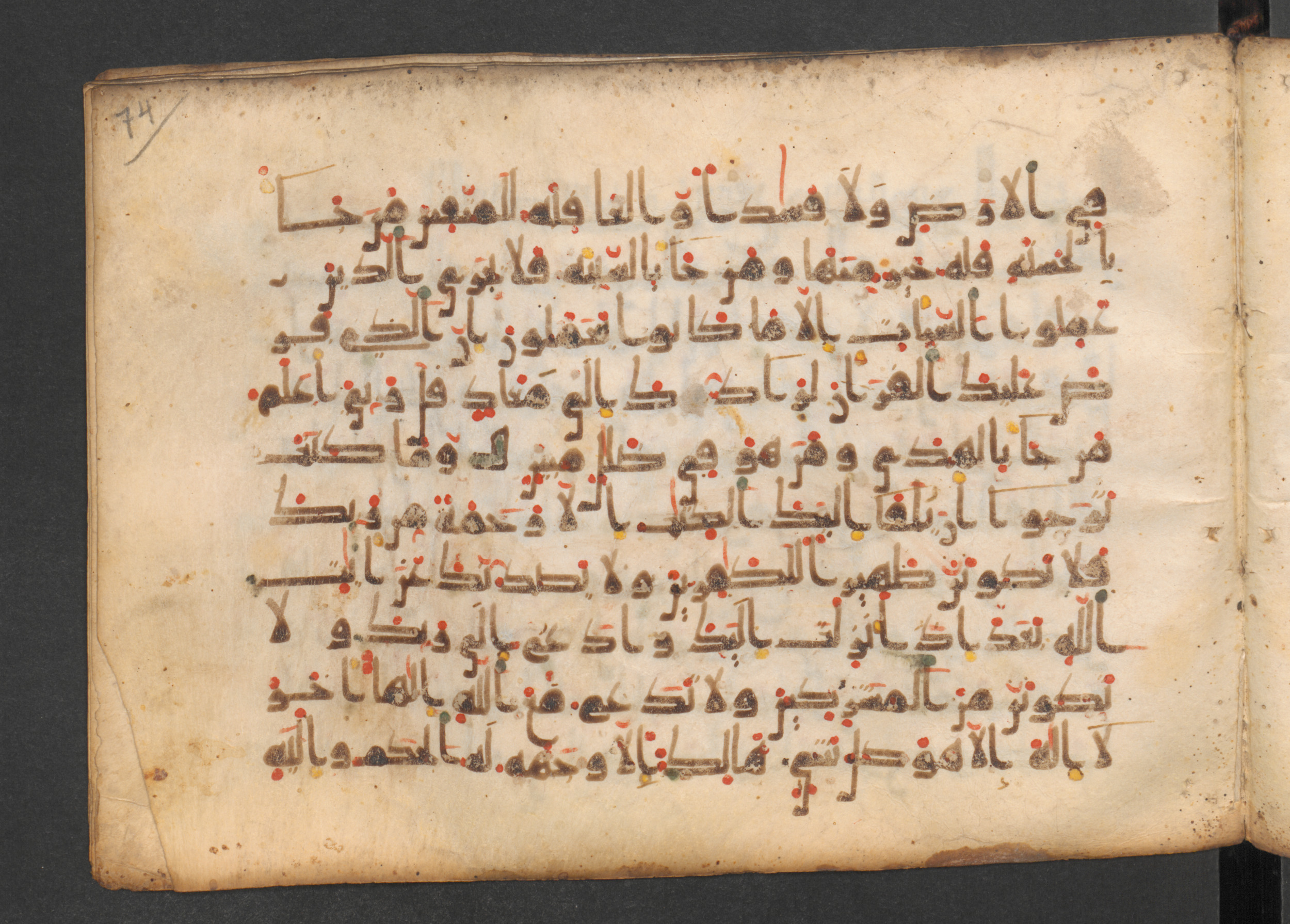 Codex Petermann I 38 (Scan 2), in kūfī D.Vb script, showing Surah 28:83 from Mid-8th to Late 10th Century AD found in Unknown, currently housed at Staatsbibliothek zu Berlin, Berlin
