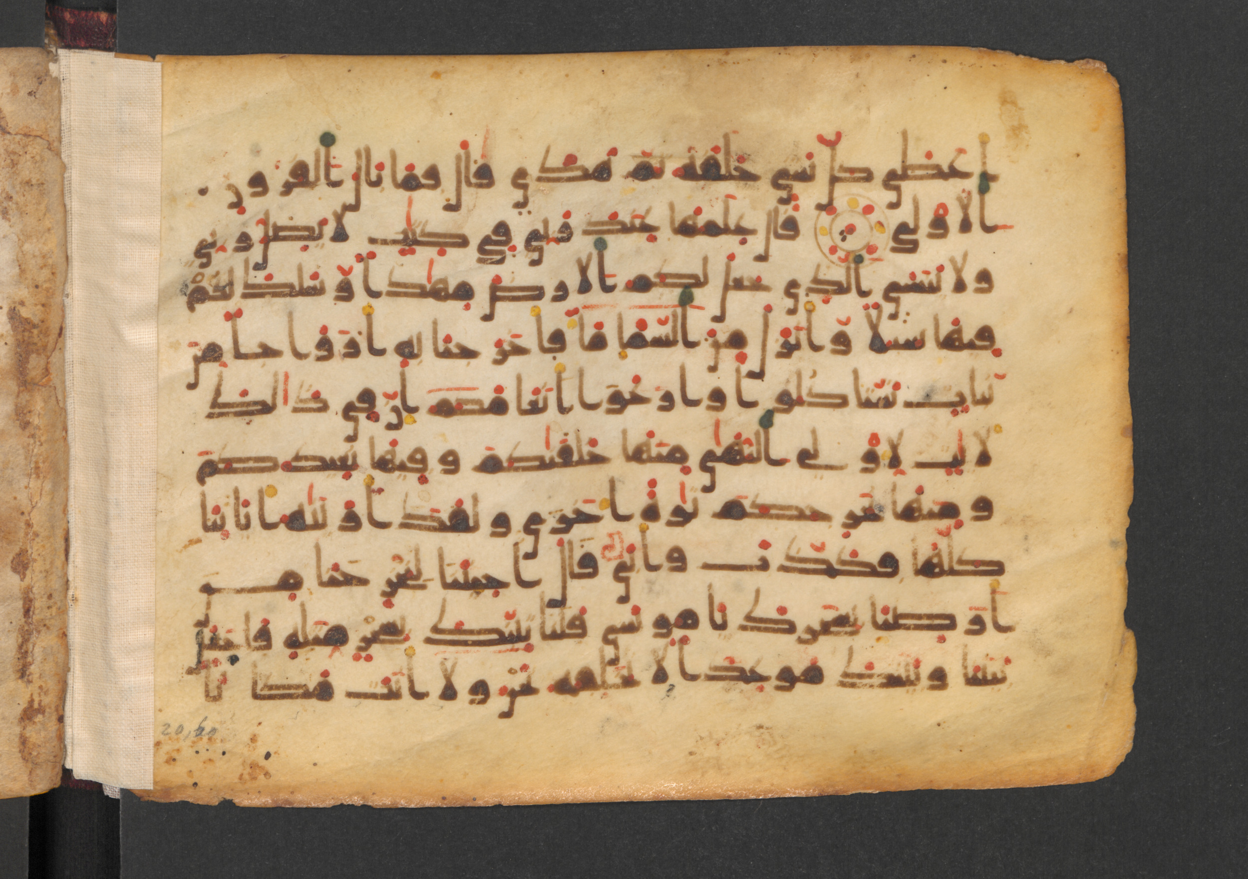 Codex Petermann I 38, in kūfī D.Vb script, showing Surah 20:52 from Mid-8th to Late 10th Century AD found in Unknown, currently housed at Staatsbibliothek zu Berlin, Berlin