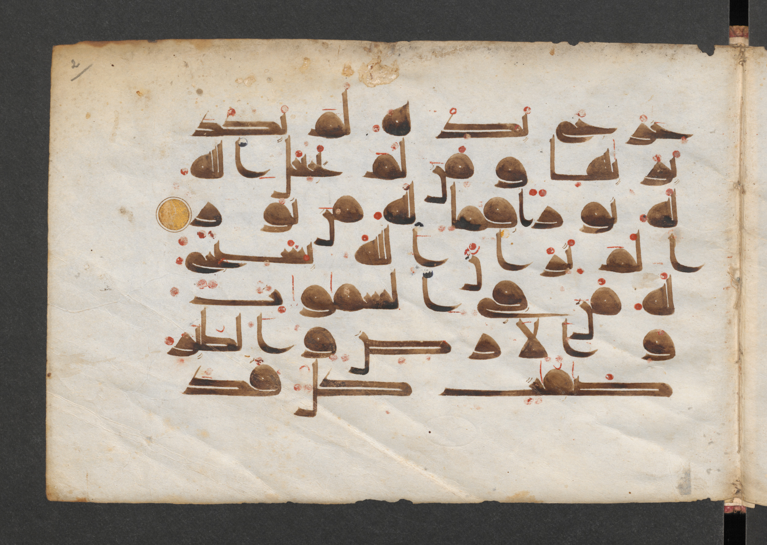 Berlin, Staatsbibliothek zu Berlin, Wetzstein II 1917 (Ahlwardt 344) (Scan 1), in kūfī D script, showing Surah 24:41 from Mid 8th to Late 9th Century AD found in Damascus, Syria, currently housed at Staatsbibliothek zu Berlin, Berlin