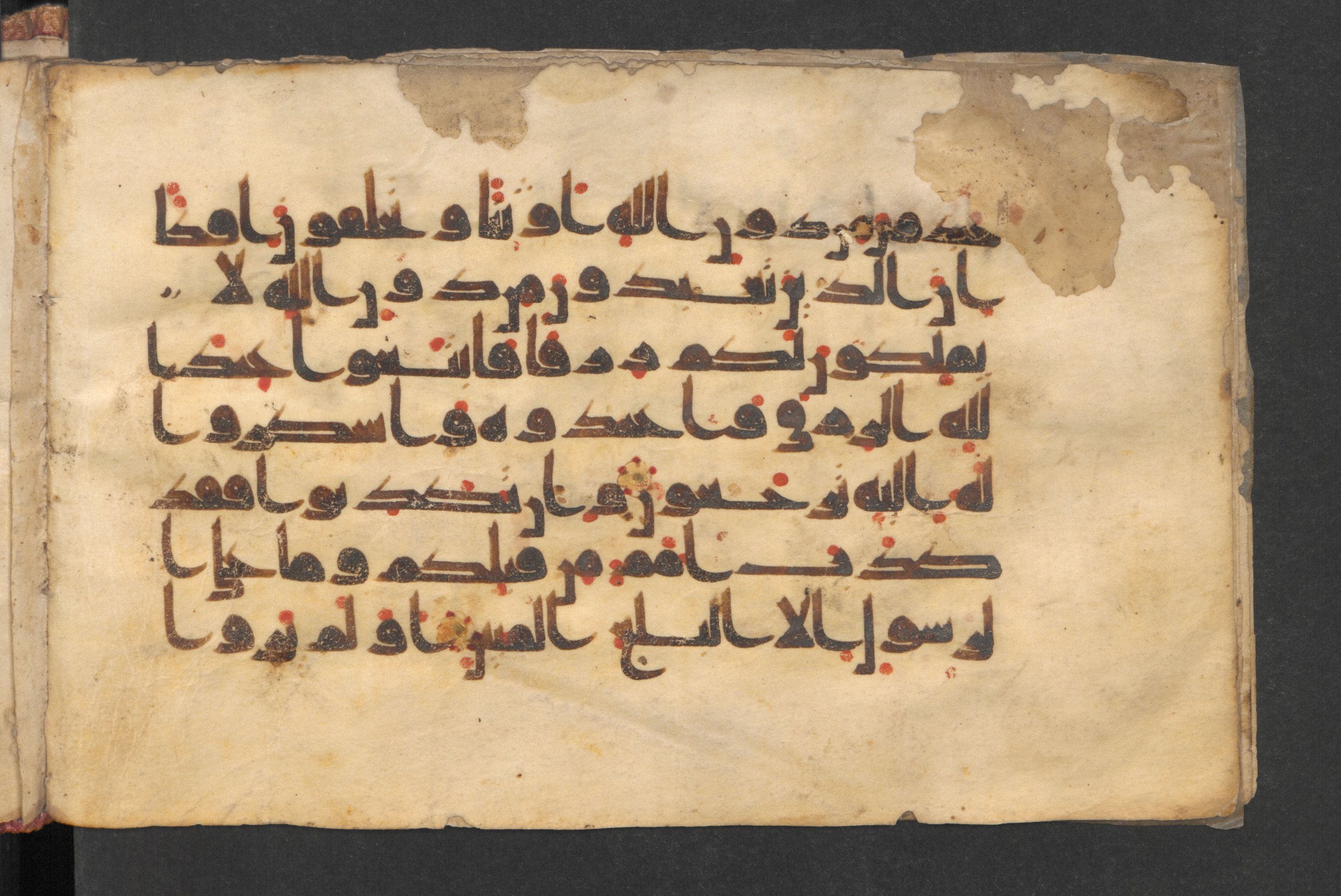 Berlin, Staatsbibliothek zu Berlin, Wetzstein II 1927 (Ahlwardt 348), in kūfī D.I script, showing Surah 29:18 from Late 8th / 9th Century AD found in Damascus, Syria, currently housed at Staatsbibliothek zu Berlin, Berlin