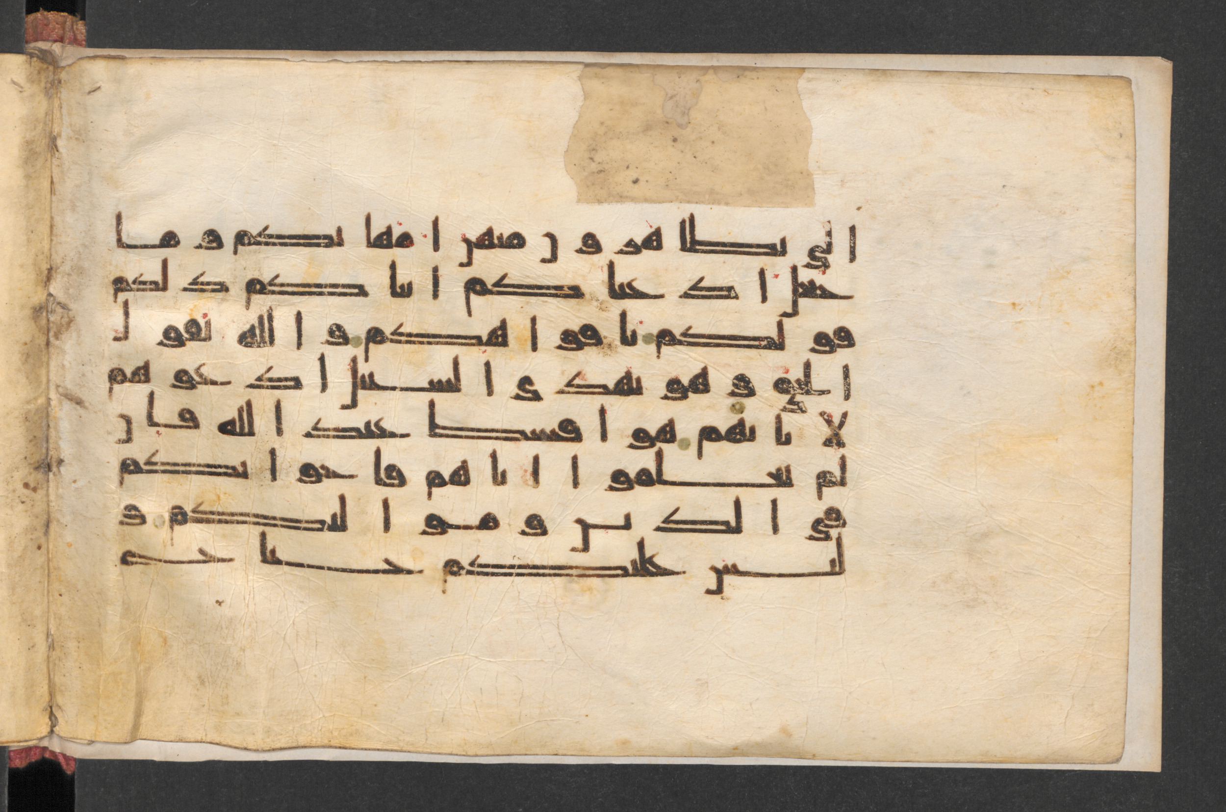 Berlin, Staatsbibliothek zu Berlin, Wetzstein II 1928 (Ahlwardt 350) (Scan 2), in kūfī D, kūfī E.I script, showing Surah 33:4 from Late 8th to Mid 9th Century AD found in Damascus, Syria, currently housed at Staatsbibliothek zu Berlin, Berlin, Germany