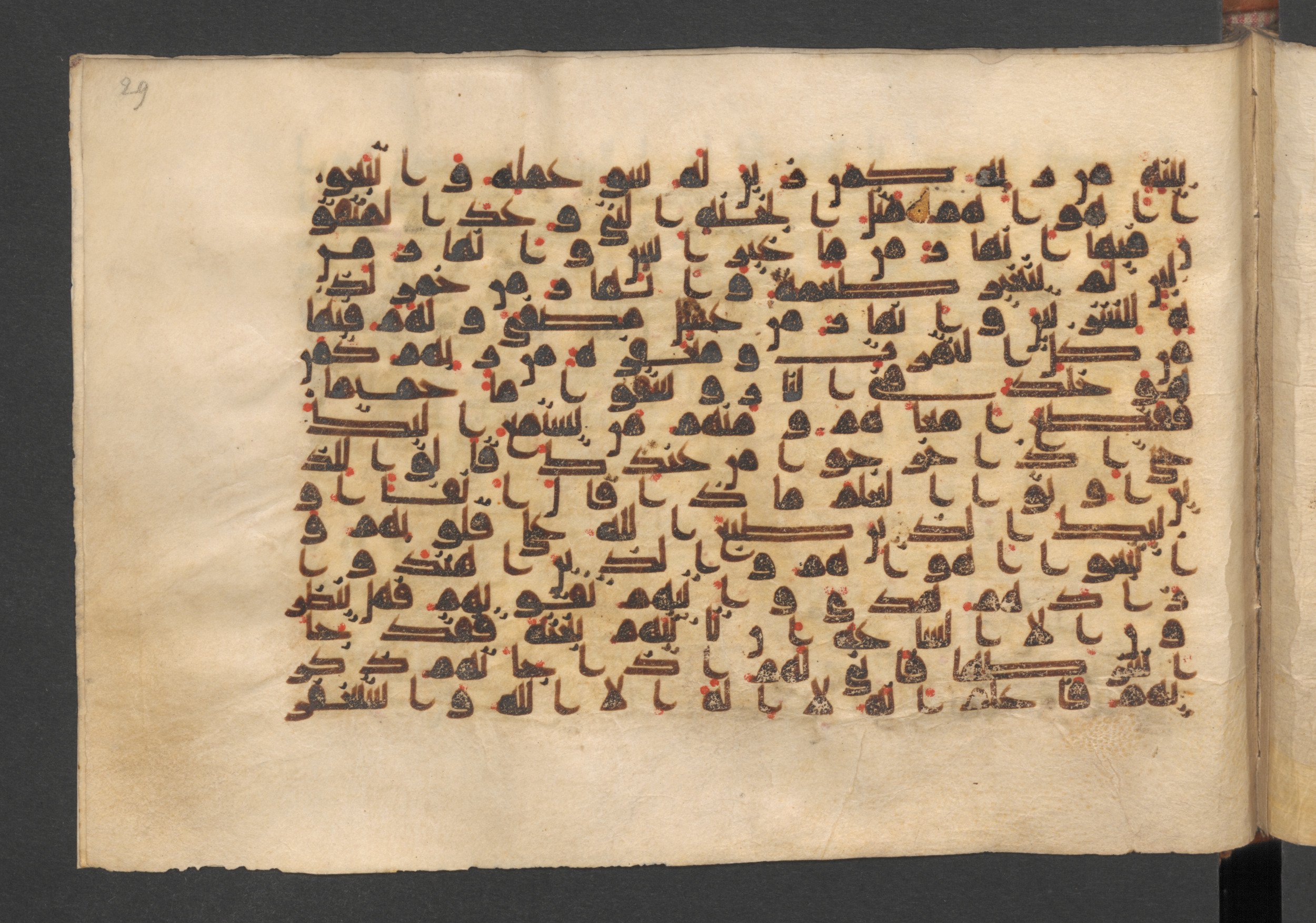 Wetzstein II 1937 (Ahlwardt 353), in kūfī D script, showing Surah 47:16 from 9th Century AD found in Damascus, currently housed at Staatsbibliothek zu Berlin, Berlin