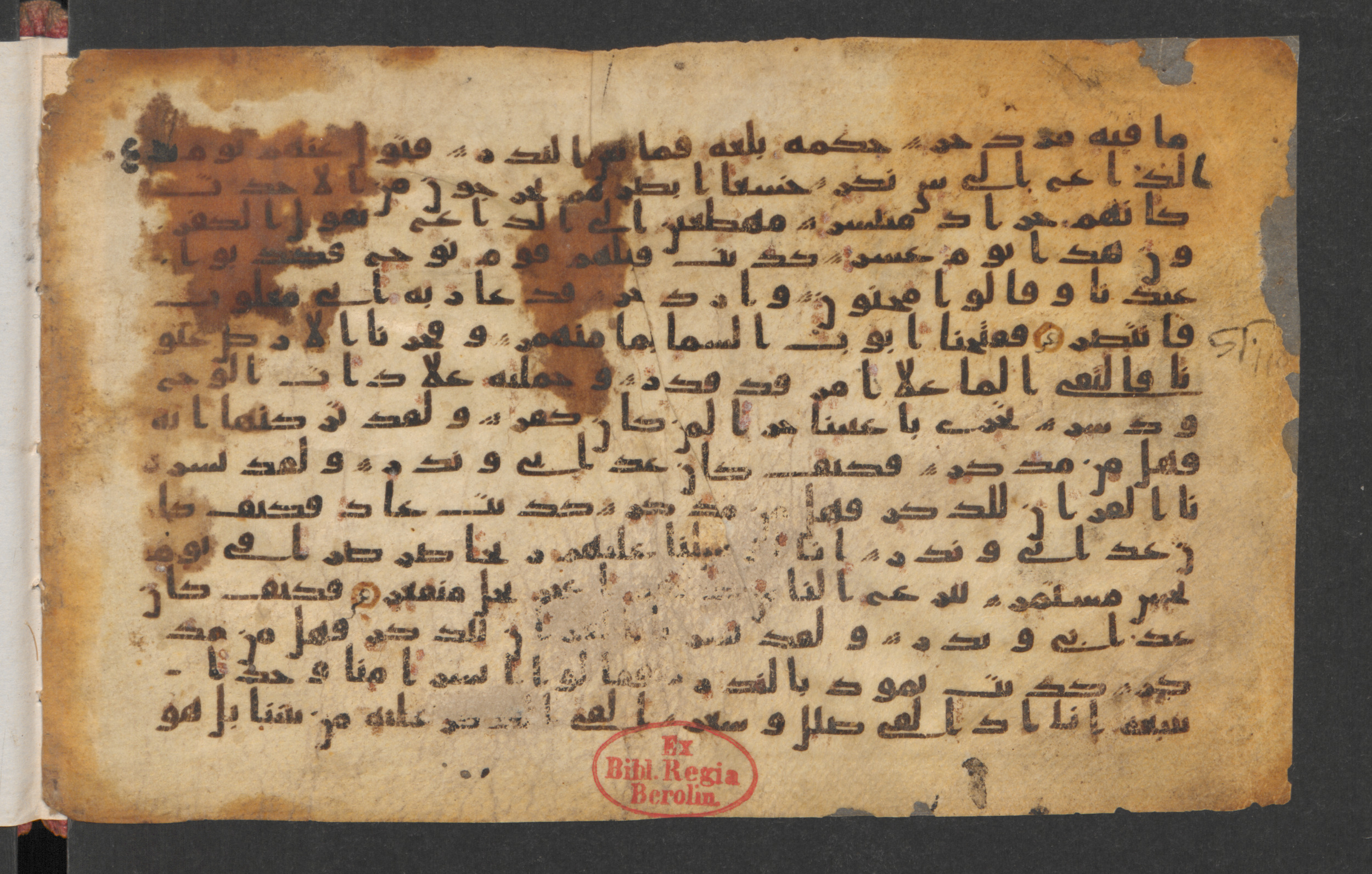 Wetzstein II 1934 (Ahlwardt 362), in kūfī B.Ib script, showing Surah 54:21 from Early to Mid 8th Century AD found in Damascus, Syria, currently housed at Staatsbibliothek zu Berlin, Berlin