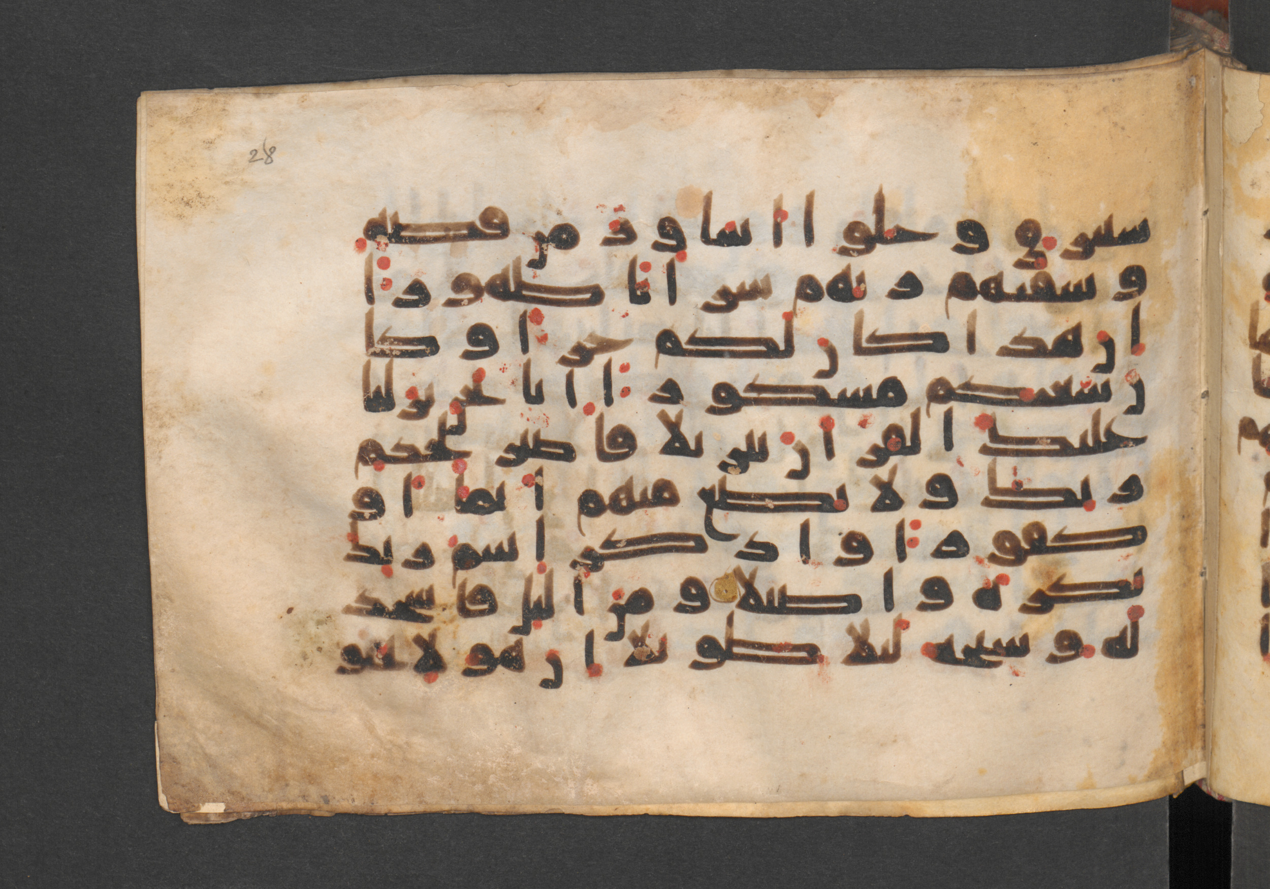 Berlin, Staatsbibliothek zu Berlin, Wetzstein II 1925 (Ahlwardt 364) (Scan 2), in kūfī E.I script, showing Surah 76:21 from 8th to 9th Century AD found in Damascus, Syria, currently housed at Staatsbibliothek zu Berlin, Berlin