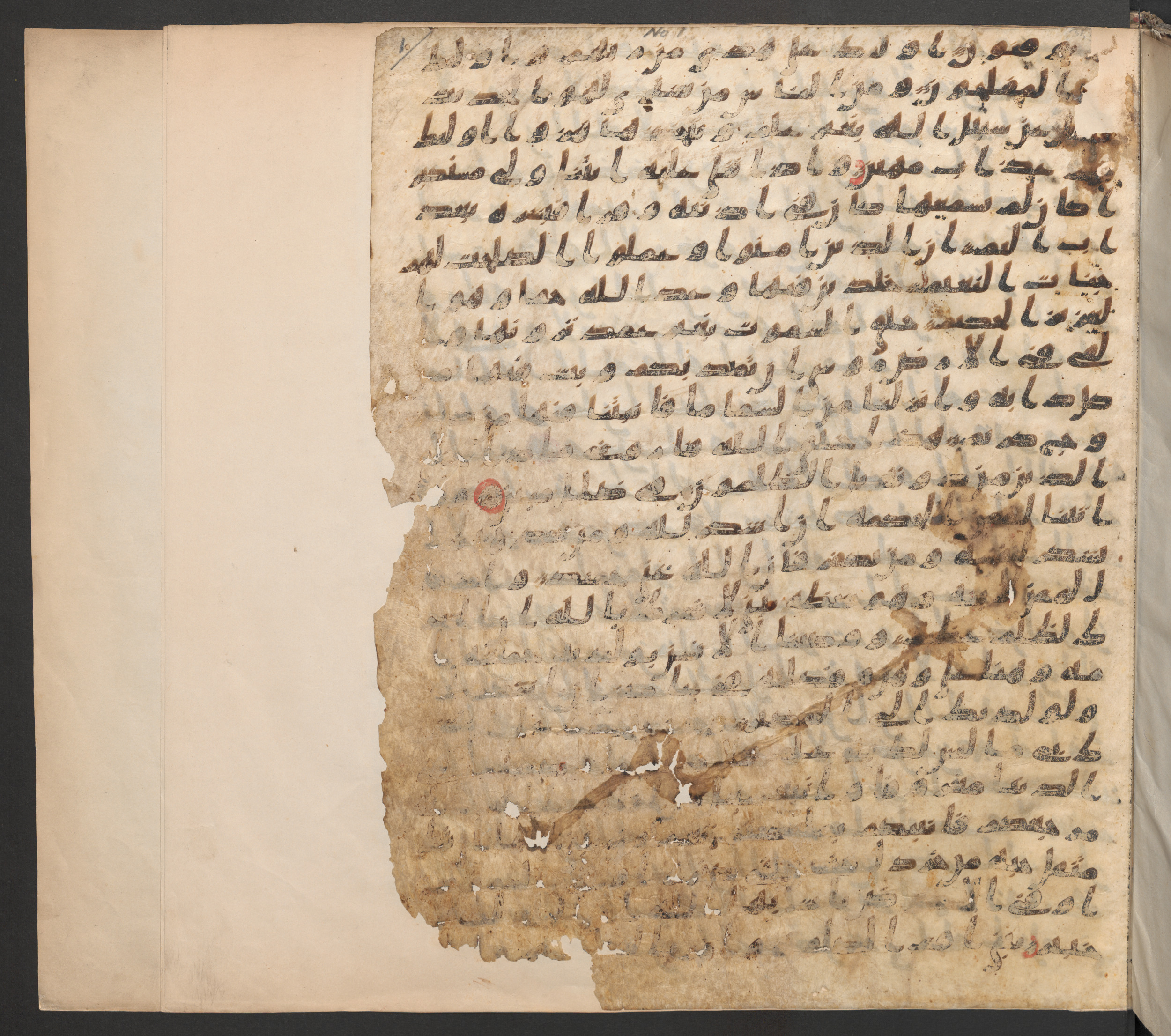 Berlin, Staatsbibliothek zu Berlin, Ms. or. fol. 379 (Ahlwardt 349), in Ḥiǧāzī III script, showing Surah 31:13 from Late 7th to 8th Century AD found in Fustat (Old Cairo), Egypt, currently housed at Staatsbibliothek zu Berlin, Berlin, Germany