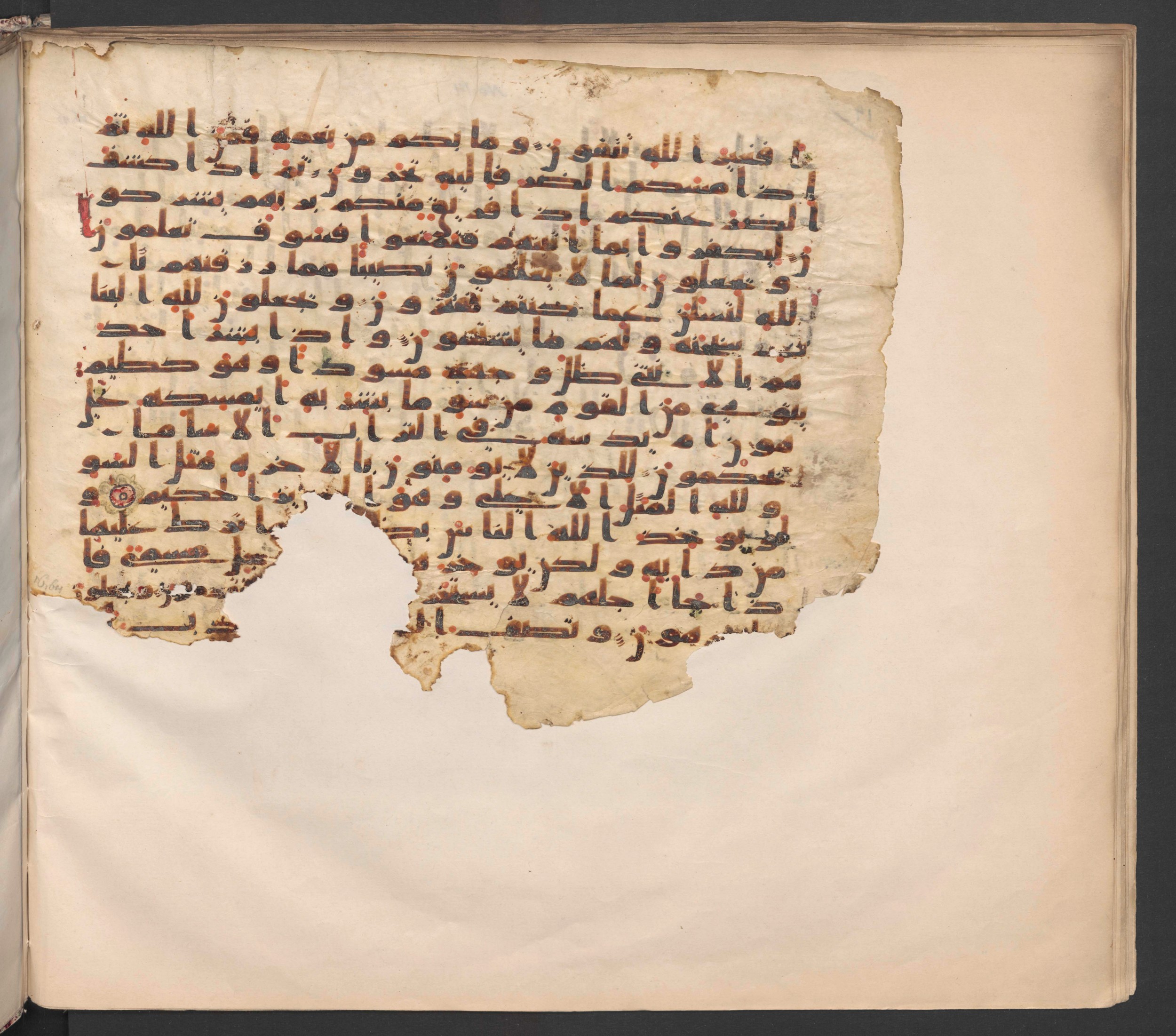Berlin, Staatsbibliothek zu Berlin, Ms. or. fol. 379 (Ahlwardt 334), in kūfī C.I with influence of B.I. script, showing Surah 16:53 from 8th to 9th Century AD found in Unknown, currently housed at Staatsbibliothek zu Berlin, Berlin, Germany