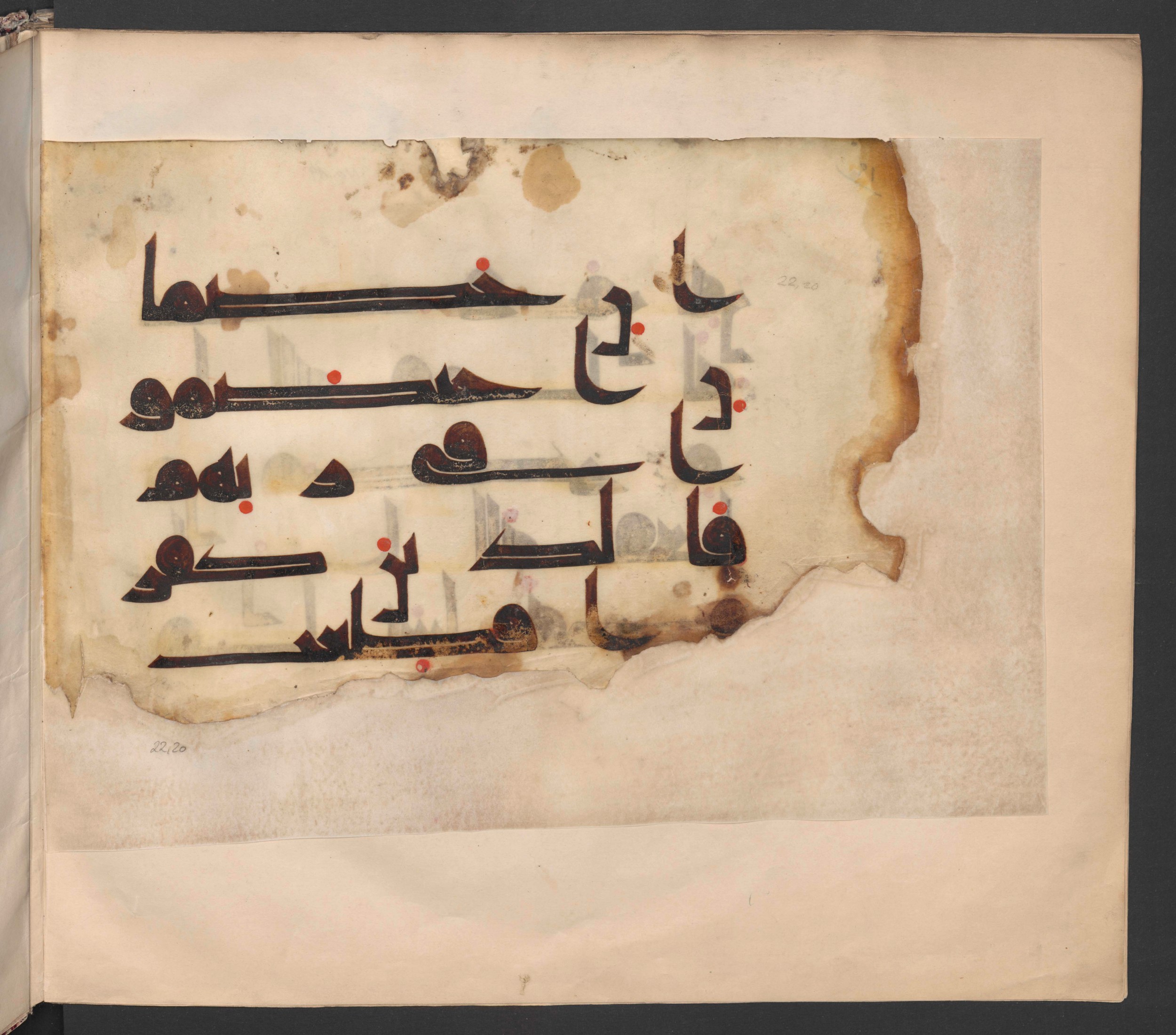 Ms. or. fol. 379 (Ahlwardt 342) (Scan 2), in kūfī D script, showing Surah 22:19 from Mid 8th to Late 10th Century AD found in Unknown, currently housed at Staatsbibliothek zu Berlin, Berlin, Germany