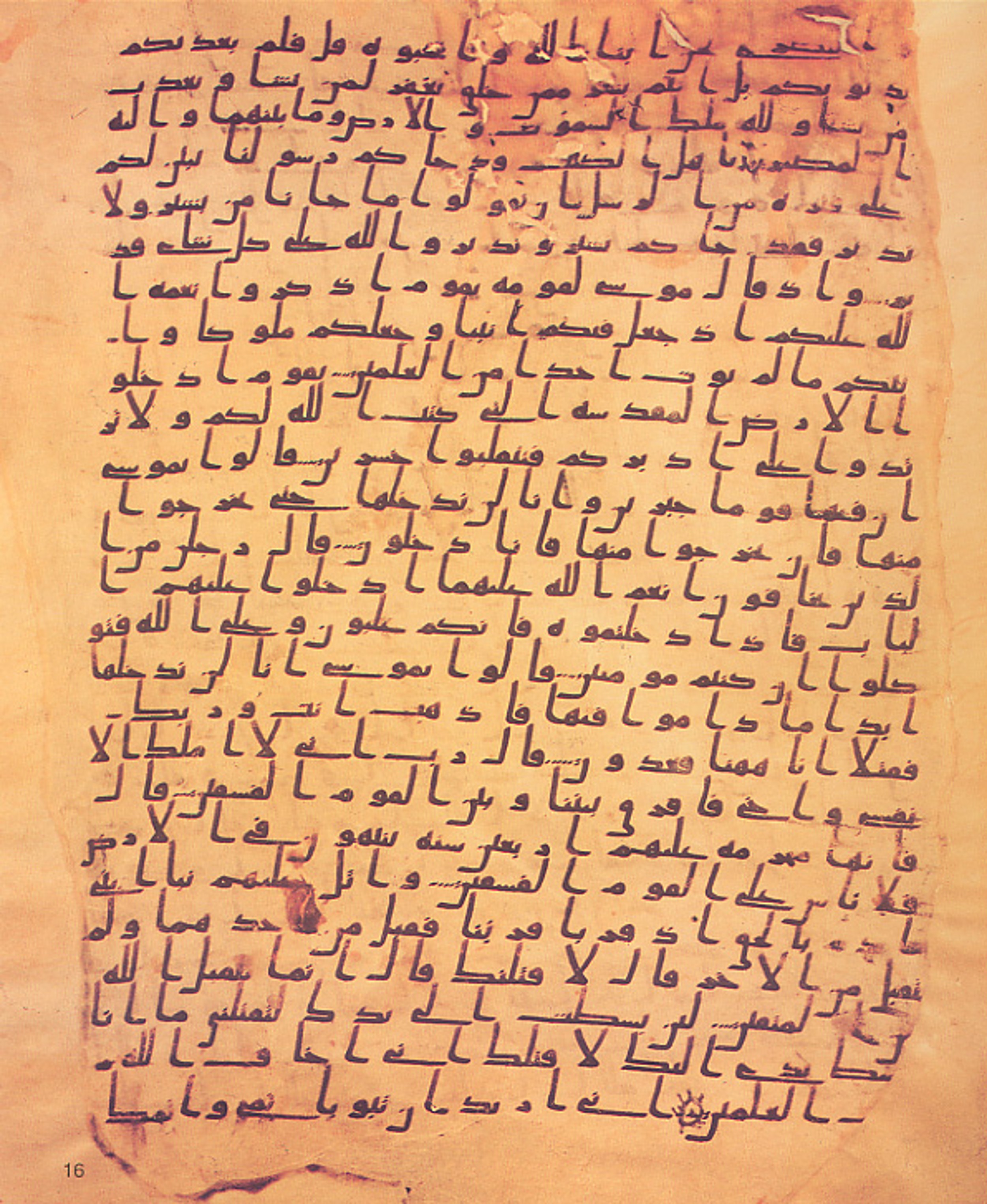 Tareq Rajab Museum QUR-1-TSR, in kūfī B.Ia script, showing Surah 5:21 from Mid 7th to Mid 8th Century AD found in Unknown, currently housed at Tareq Rajab Museum, Kuwait
