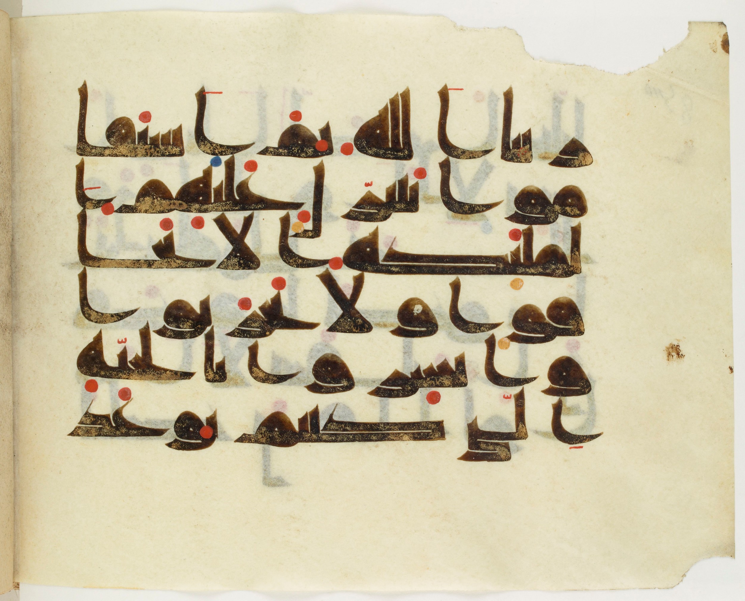 Copenhagen, Det Kongelige Bibliotek, Cod. Arab. 36 (Scan 2), in kūfī D.I script, showing Surah 41:30 from Mid 8th to Late 10th Century AD found in Egypt, currently housed at Det Kongelige Bibliotek (The Royal Library), Copenhagen