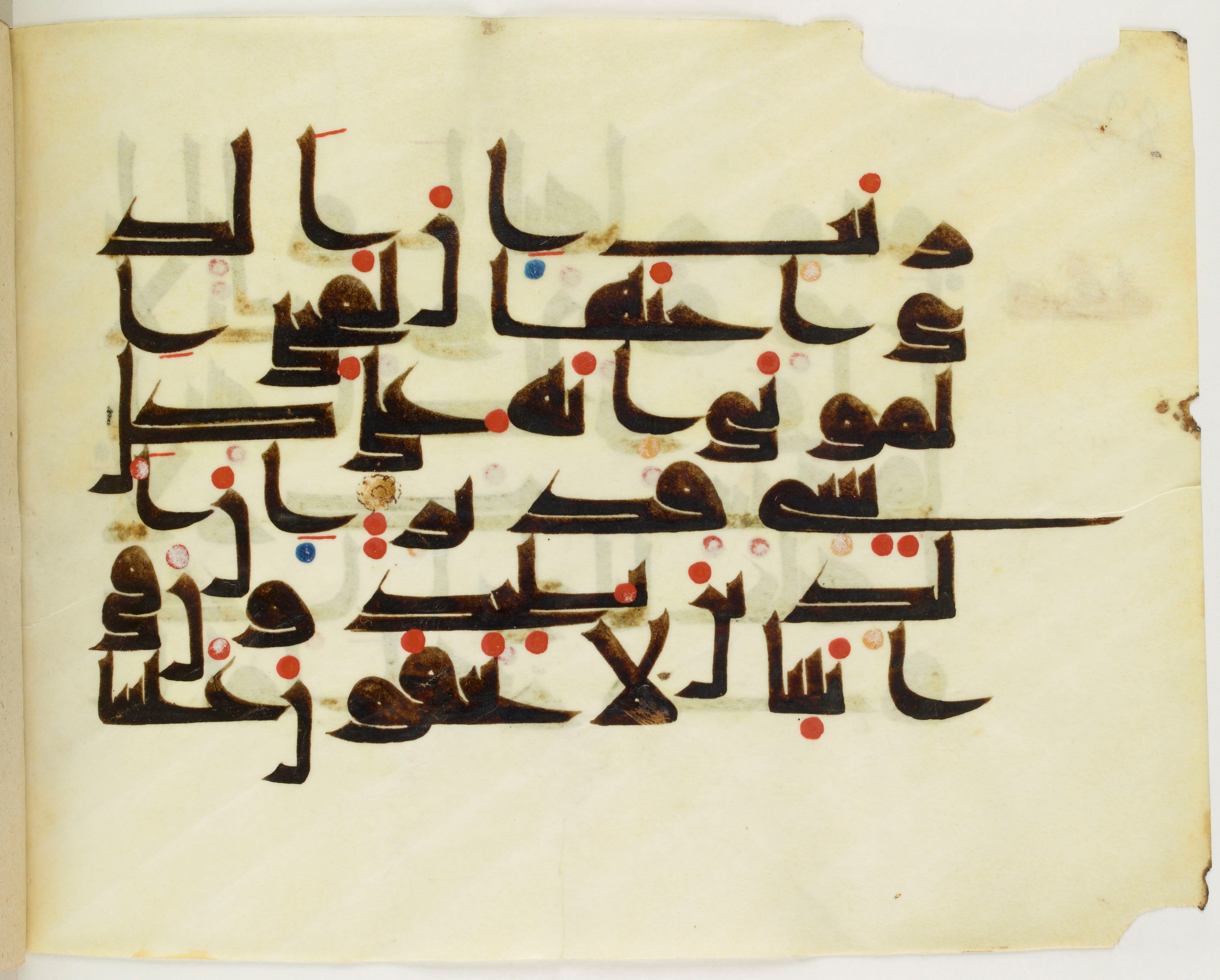 Copenhagen, Det Kongelige Bibliotek, Cod. Arab. 36 (Scan 2), in kūfī D.I script, showing Surah 41:39 from Mid 8th to Late 10th Century AD found in Egypt, currently housed at Det Kongelige Bibliotek (The Royal Library), Copenhagen