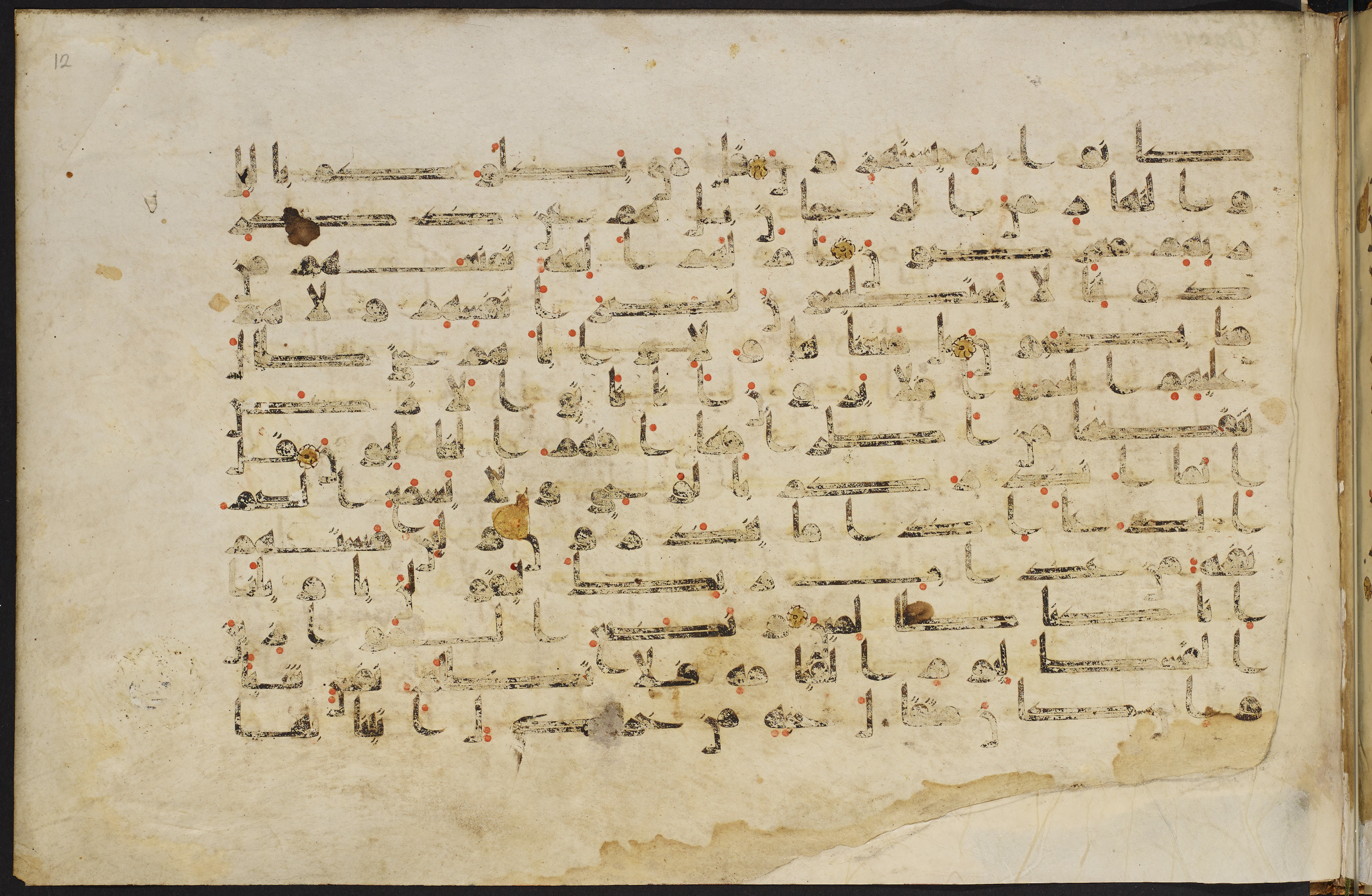 Copenhagen, Det Kongelige Bibliotek, Cod. Arab. 36 (Scan 2), in kūfī D.I script, showing Surah 21:41 from Mid 8th to Late 10th Century AD found in Egypt, currently housed at Det Kongelige Bibliotek (The Royal Library), Copenhagen