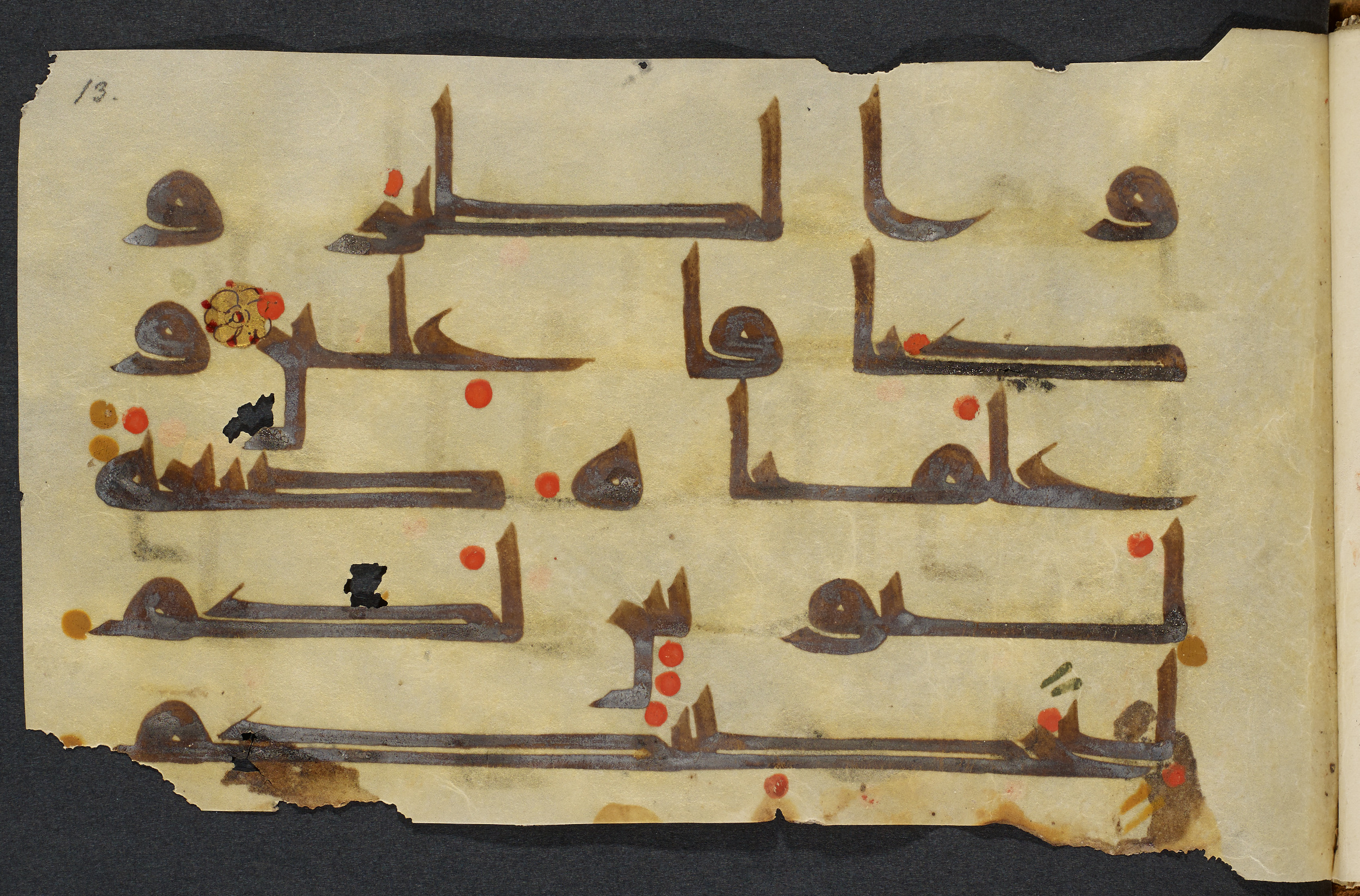 Copenhagen, Det Kongelige Bibliotek, Cod. Arab. 36 (Scan 3), in kūfī D.I script, showing Surah 21:79 from Mid 8th to Late 10th Century AD found in Egypt, currently housed at Det Kongelige Bibliotek (The Royal Library), Copenhagen