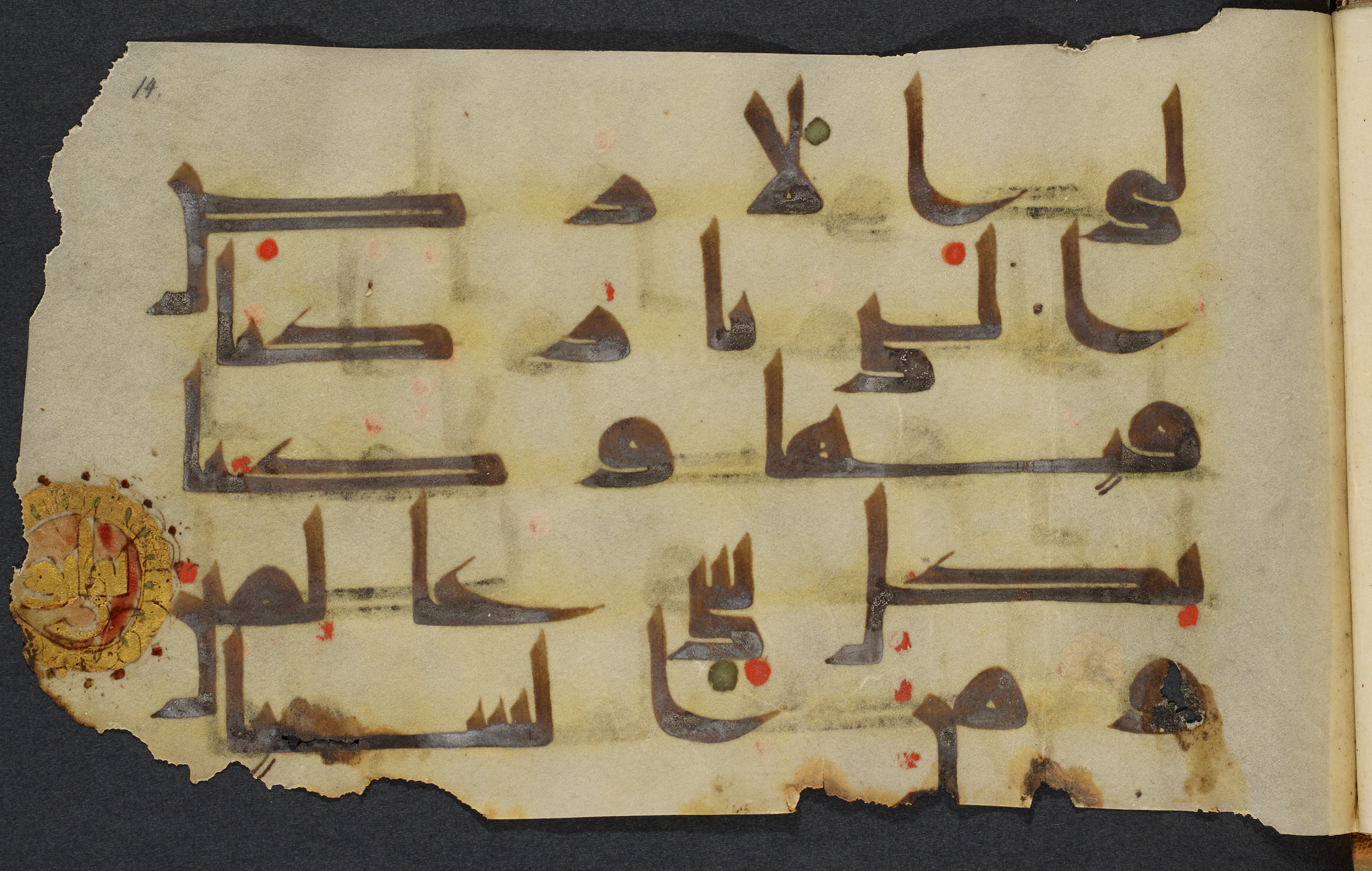 Copenhagen, Det Kongelige Bibliotek, Cod. Arab. 36 (Scan 1), in kūfī D.I script, showing Surah 21:82 from Mid 8th to Late 10th Century AD found in Egypt, currently housed at Det Kongelige Bibliotek (The Royal Library), Copenhagen