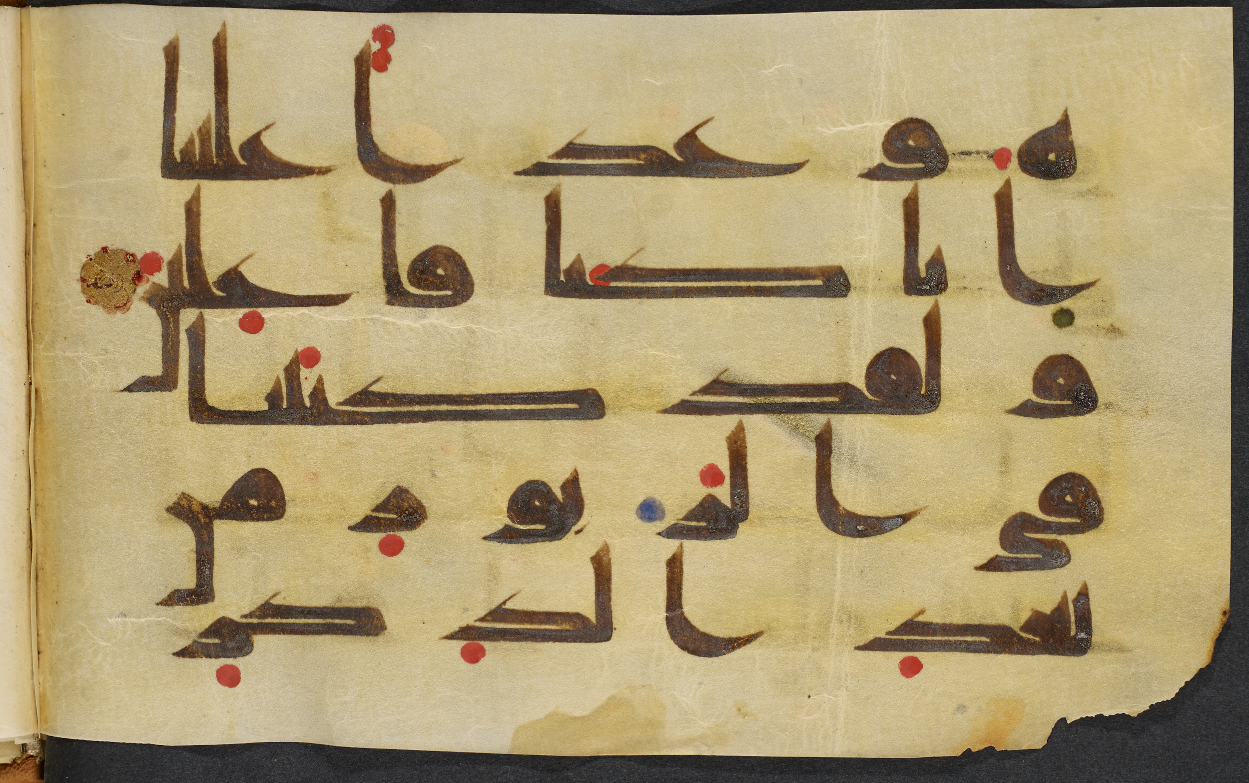 Copenhagen, Det Kongelige Bibliotek, Cod. Arab. 36 (Scan 2), in kūfī D.I script, showing Surah 21:105 from Mid 8th to Late 10th Century AD found in Egypt, currently housed at Det Kongelige Bibliotek (The Royal Library), Copenhagen