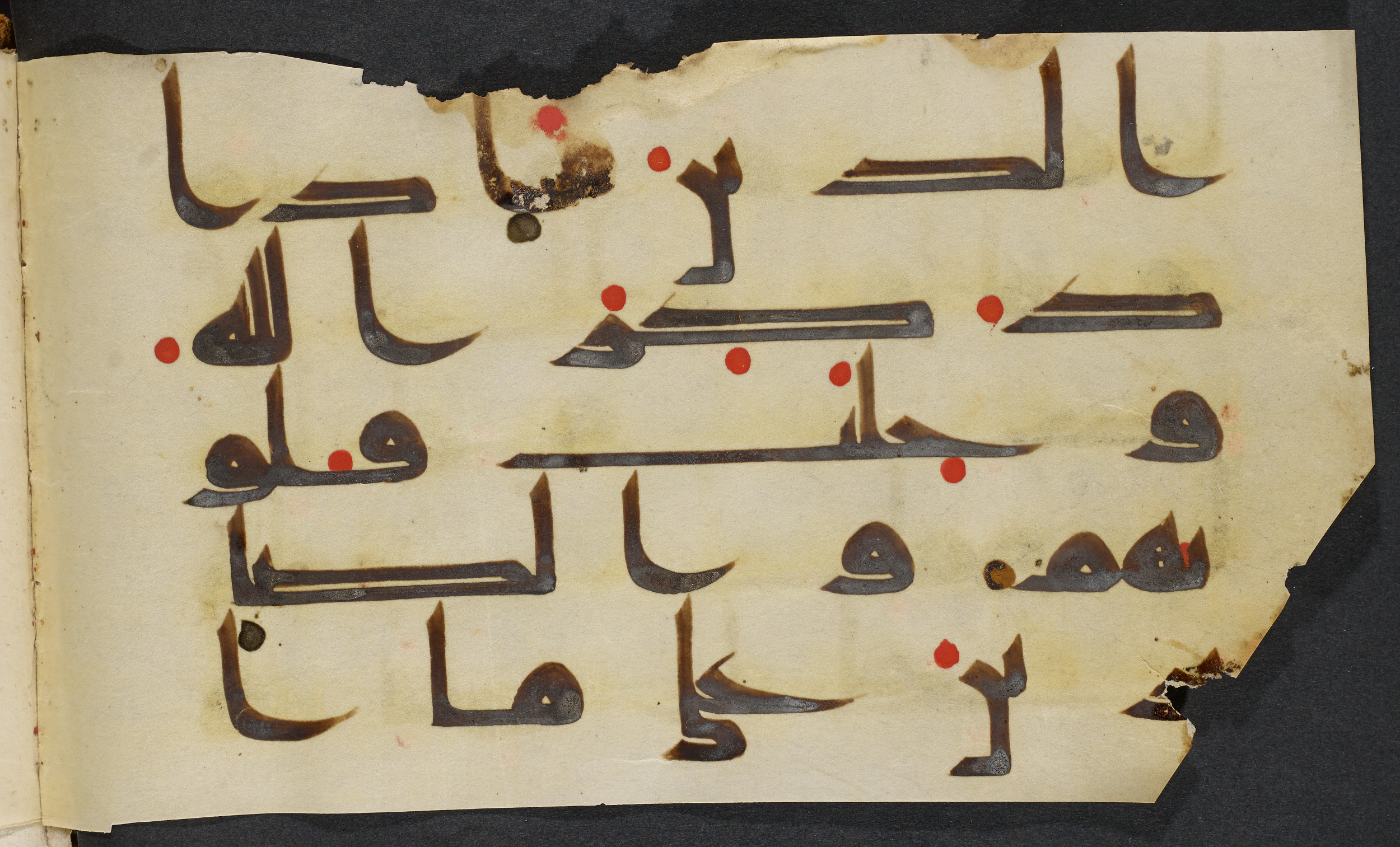 Copenhagen, Det Kongelige Bibliotek, Cod. Arab. 36 (Scan 3), in kūfī D.I script, showing Surah 22:35 from Mid 8th to Late 10th Century AD found in Egypt, currently housed at Det Kongelige Bibliotek (The Royal Library), Copenhagen