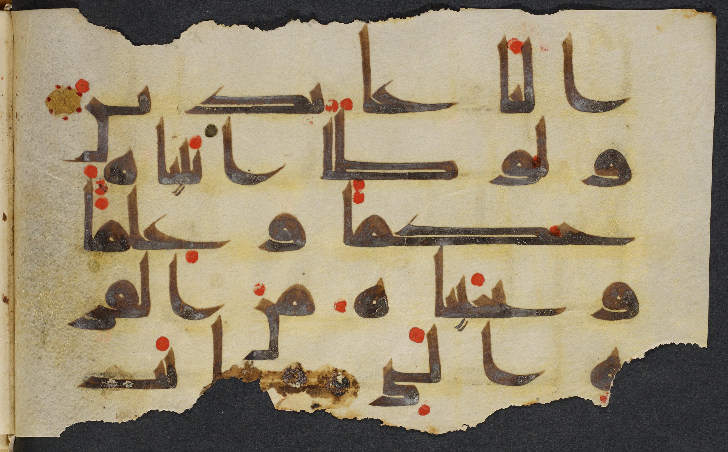 Copenhagen, Det Kongelige Bibliotek, Cod. Arab. 36 (Scan 6), in kūfī D.I script, showing Surah 21:73 from Mid 8th to Late 10th Century AD found in Egypt, currently housed at Det Kongelige Bibliotek (The Royal Library), Copenhagen