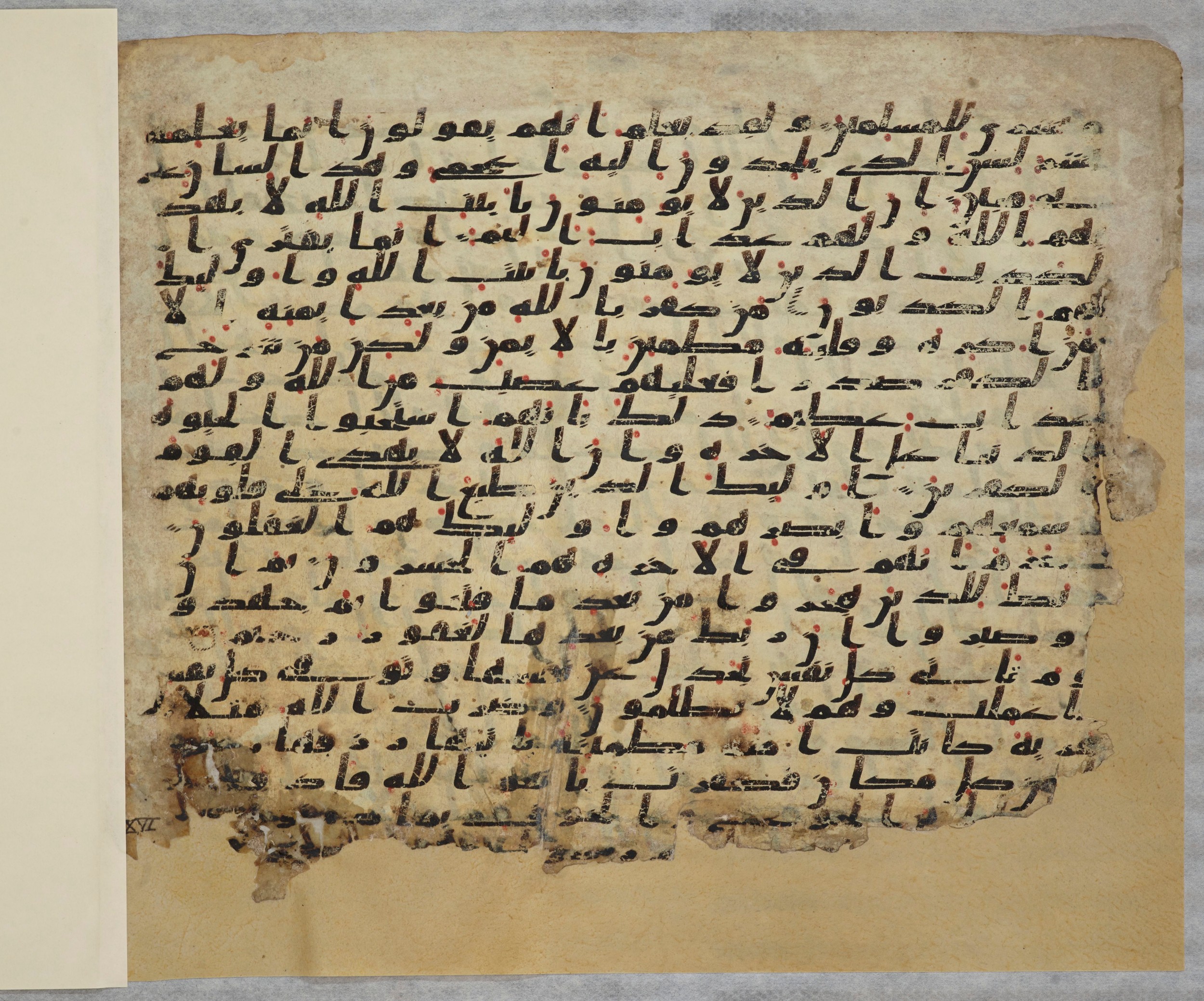 Paris, Bibliothèque nationale de France, Arabe 334 (c) (Scan 2), in Ḥiǧāzī IV script, showing Surah 16:110 from 8th to 9th Century AD found in Fustat (Old Cairo), Egypt, currently housed at Bibliothèque nationale de France, Paris