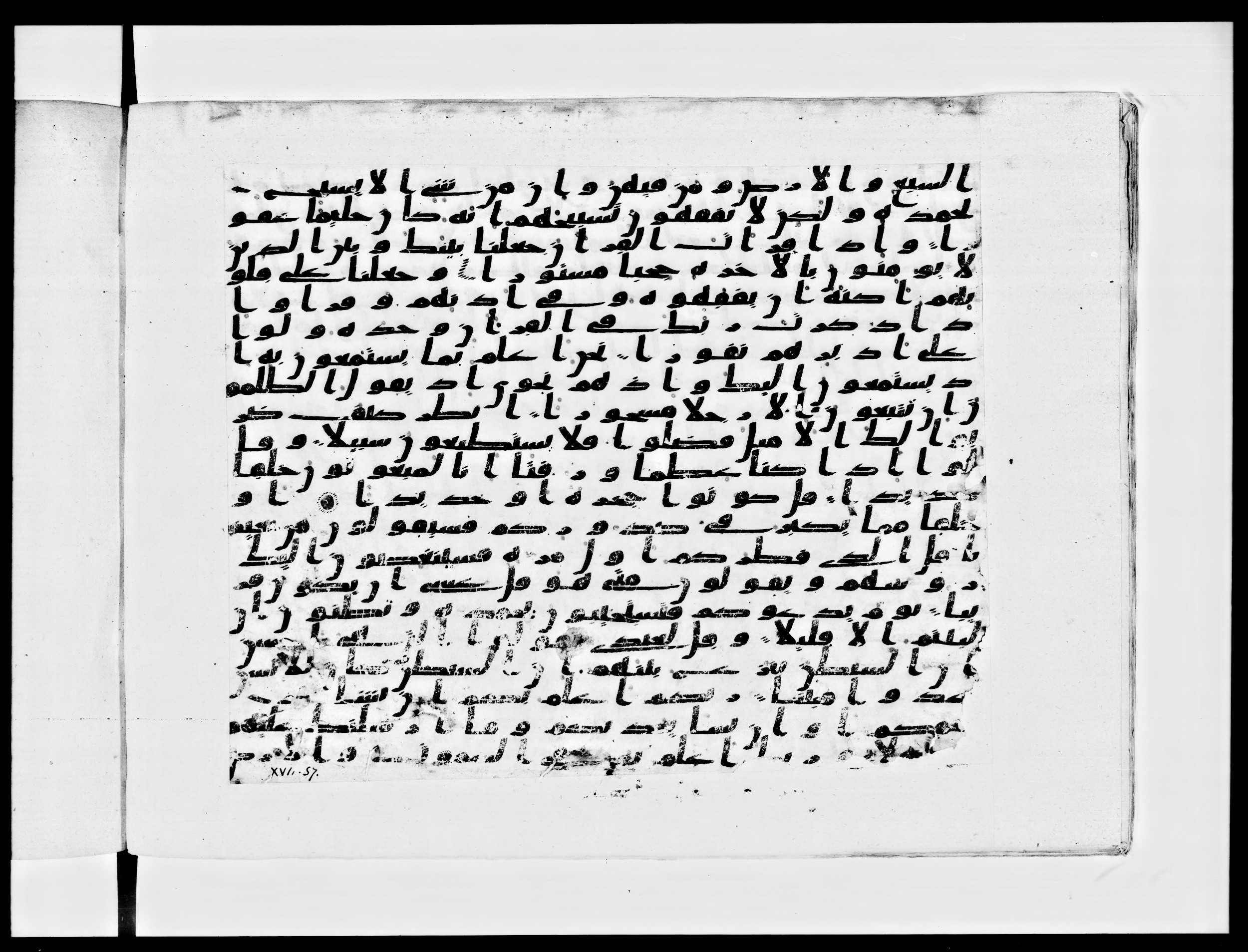 Paris, Bibliothèque nationale de France, Arabe 334 (c) (Scan 1), in Ḥiǧāzī IV script, showing Surah 17:45 from 8th to 9th Century AD found in Fustat (Old Cairo), Egypt, currently housed at Bibliothèque nationale de France, Paris