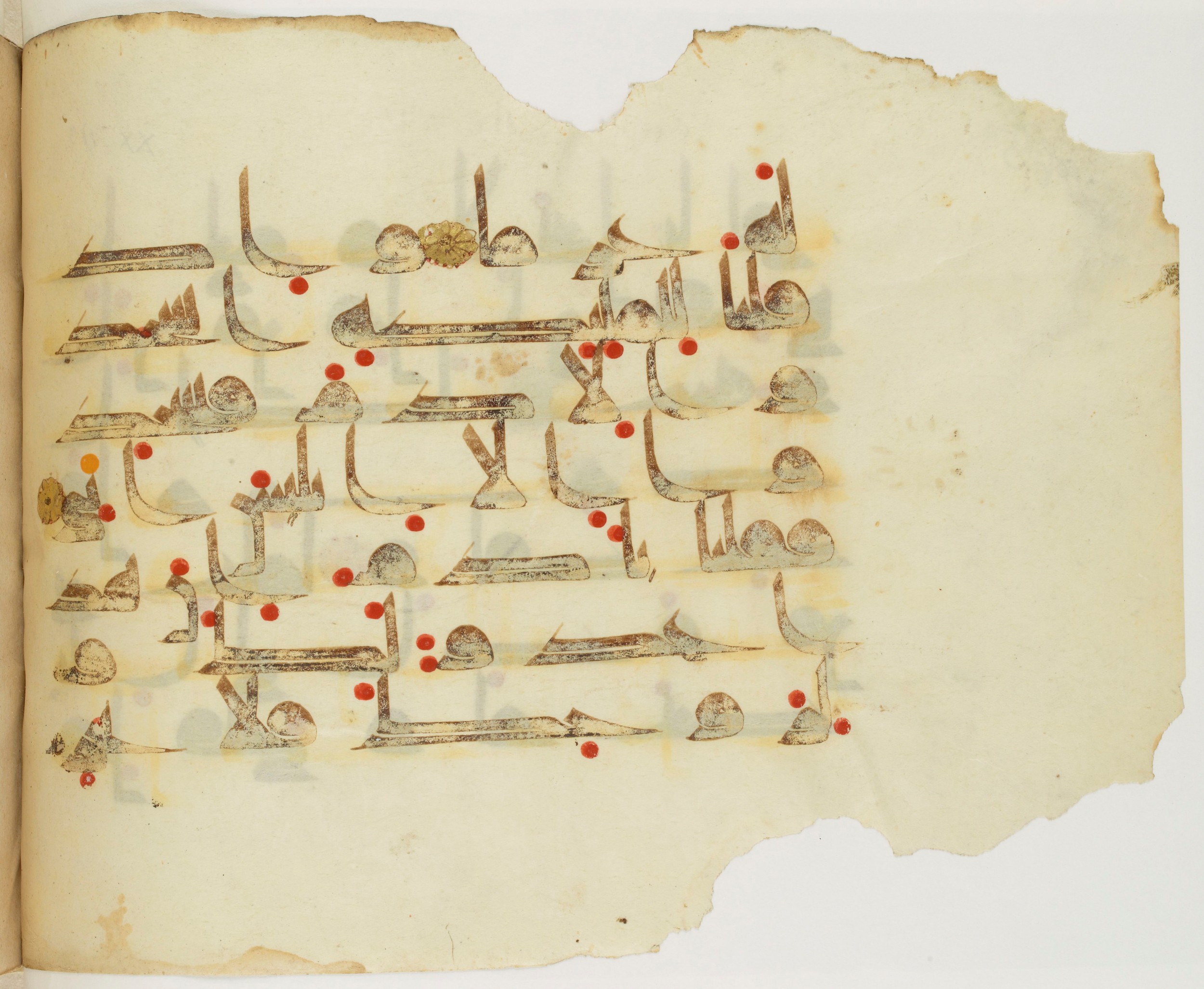 Paris, Bibliothèque nationale de France, Arabe 325 (j), in Kūfī D.III script, showing Surah 20:116 from Mid 8th to Late 9th Century AD found in Fustat (Old Cairo), Egypt, currently housed at Bibliothèque nationale de France, Paris
