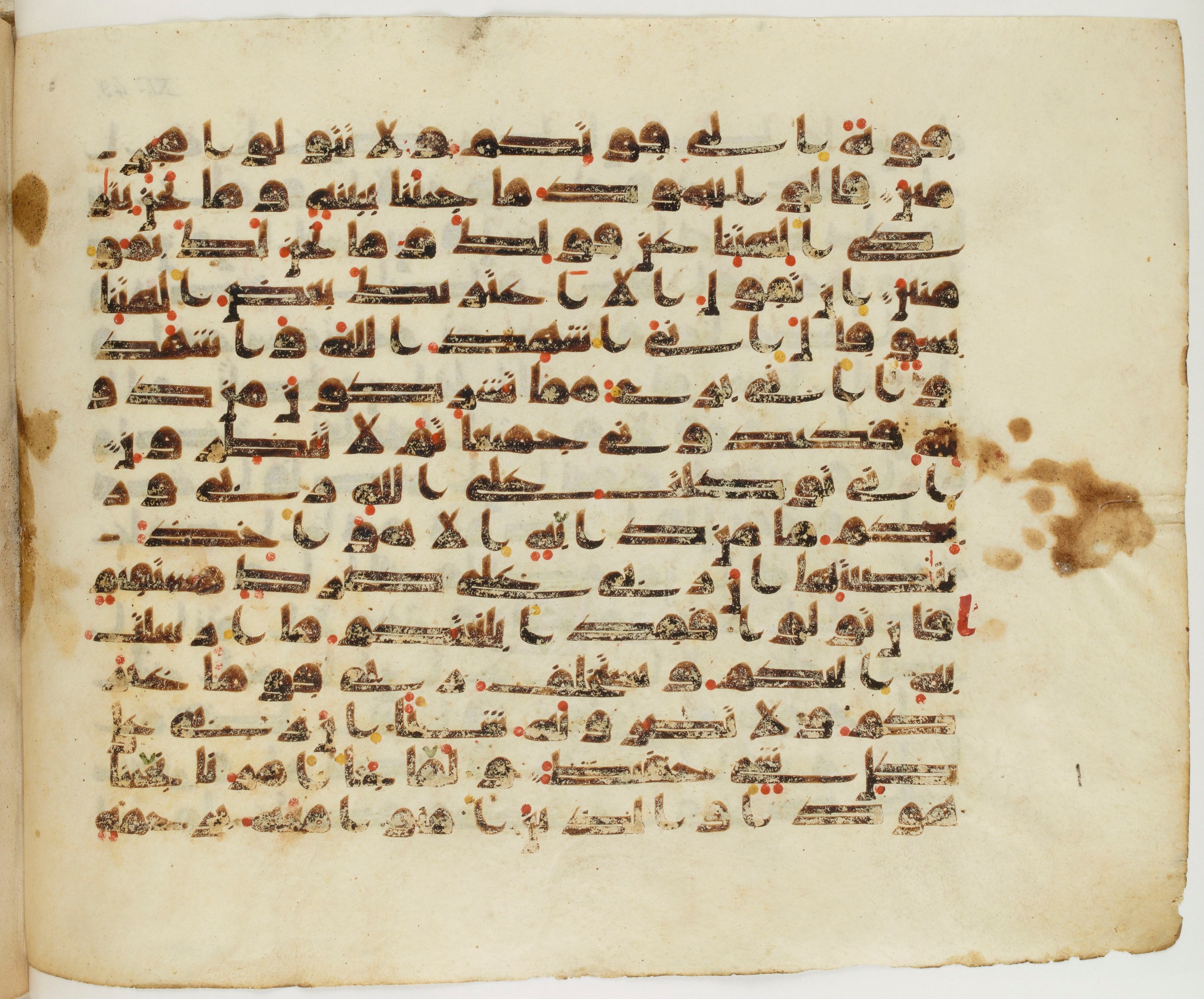 Paris, Bibliothèque nationale de France, Arabe 337 (c), in Kufic D.IV script, showing Surah 11:56 from Mid 8th to Late 10th Century AD found in Fustat (Old Cairo), Egypt, currently housed at Bibliothèque nationale de France, Paris