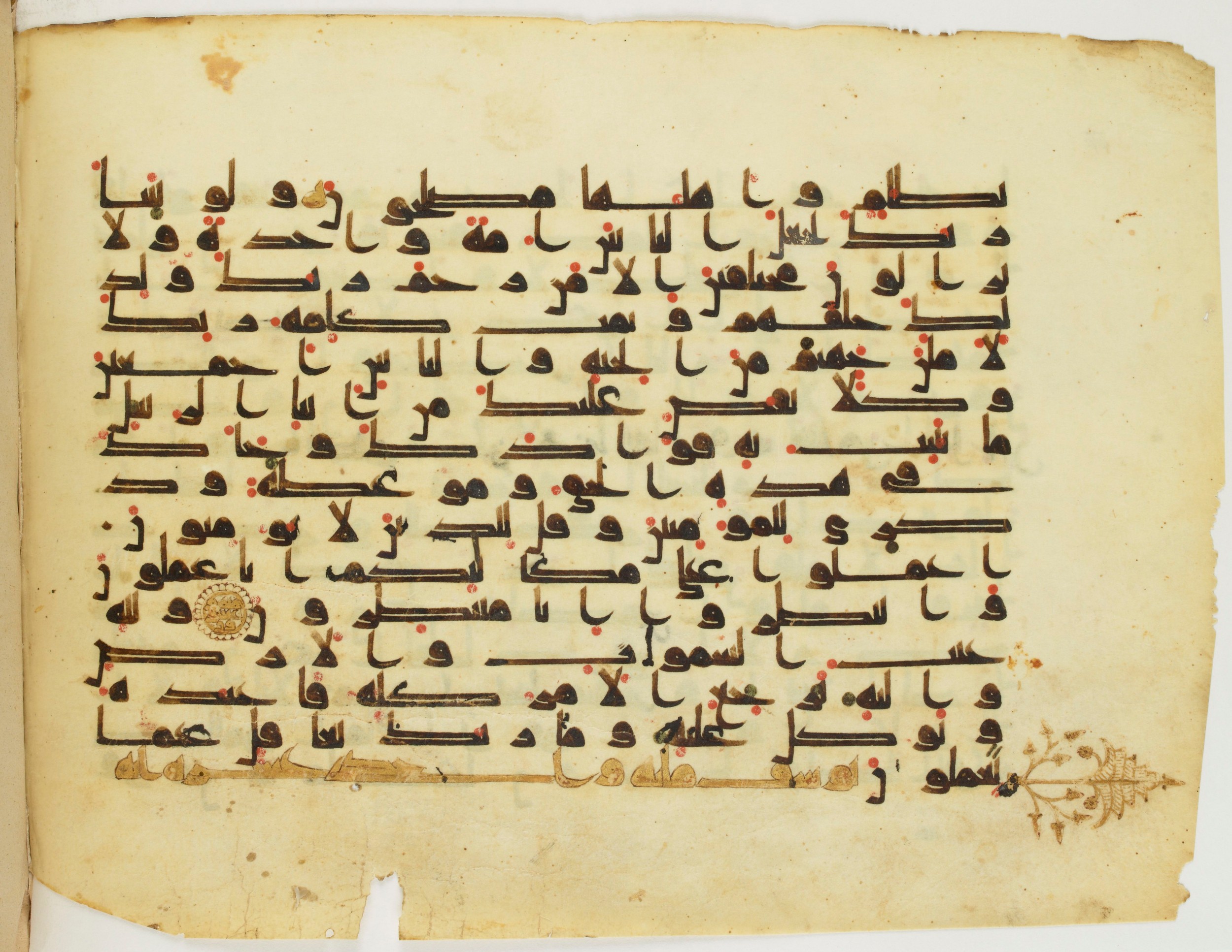 Paris, Bibliothèque nationale de France, Arabe 337 (d), in Kūfī D.I script, showing Surah 11:121 from 8th to 9th Century AD found in Fustat (Old Cairo), Egypt, currently housed at Bibliothèque nationale de France, Paris
