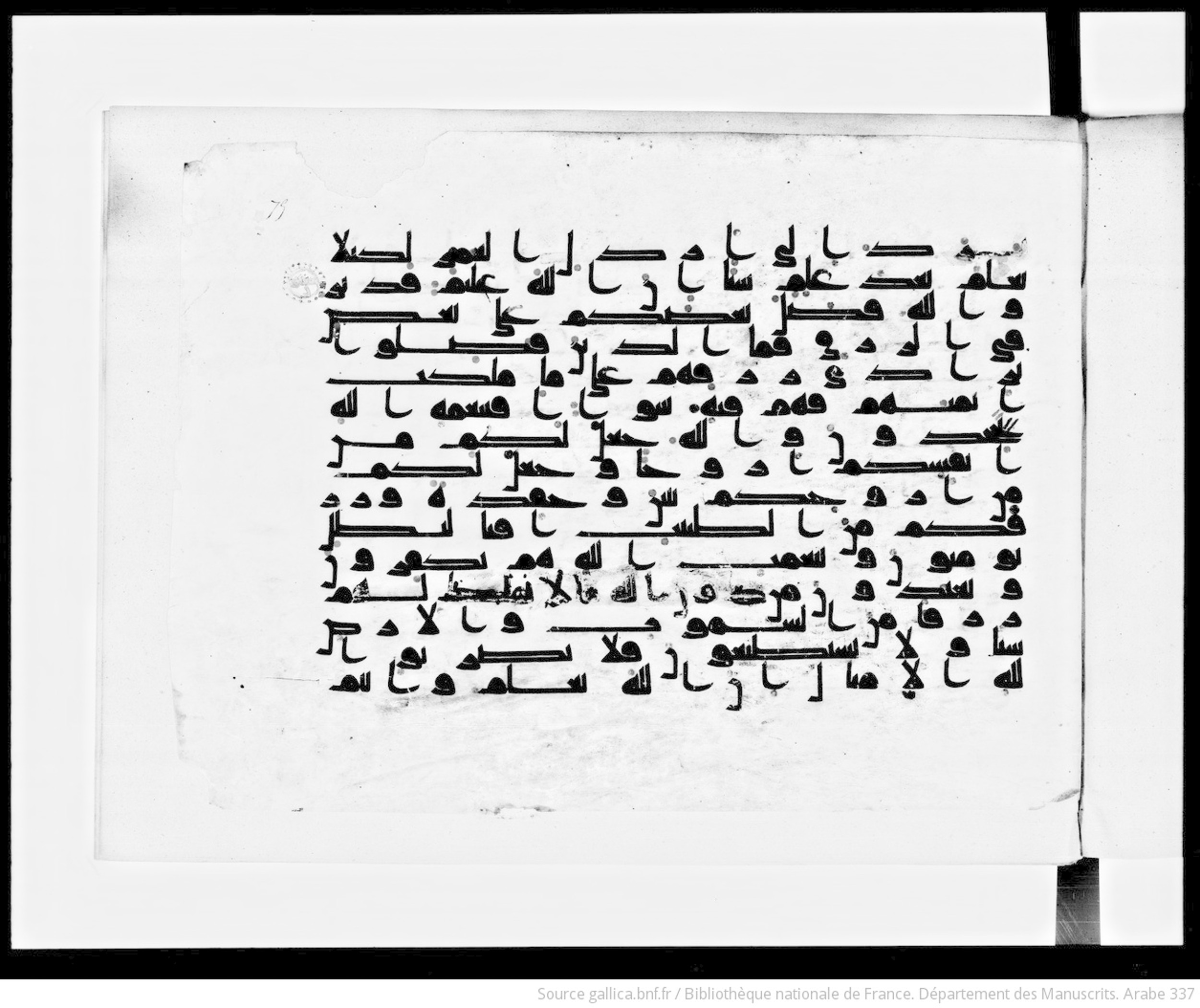 Paris, Bibliothèque nationale de France, Arabe 337 (d), in Kūfī D.I script, showing Surah 16:71 from 8th to 9th Century AD found in Fustat (Old Cairo), Egypt, currently housed at Bibliothèque nationale de France, Paris