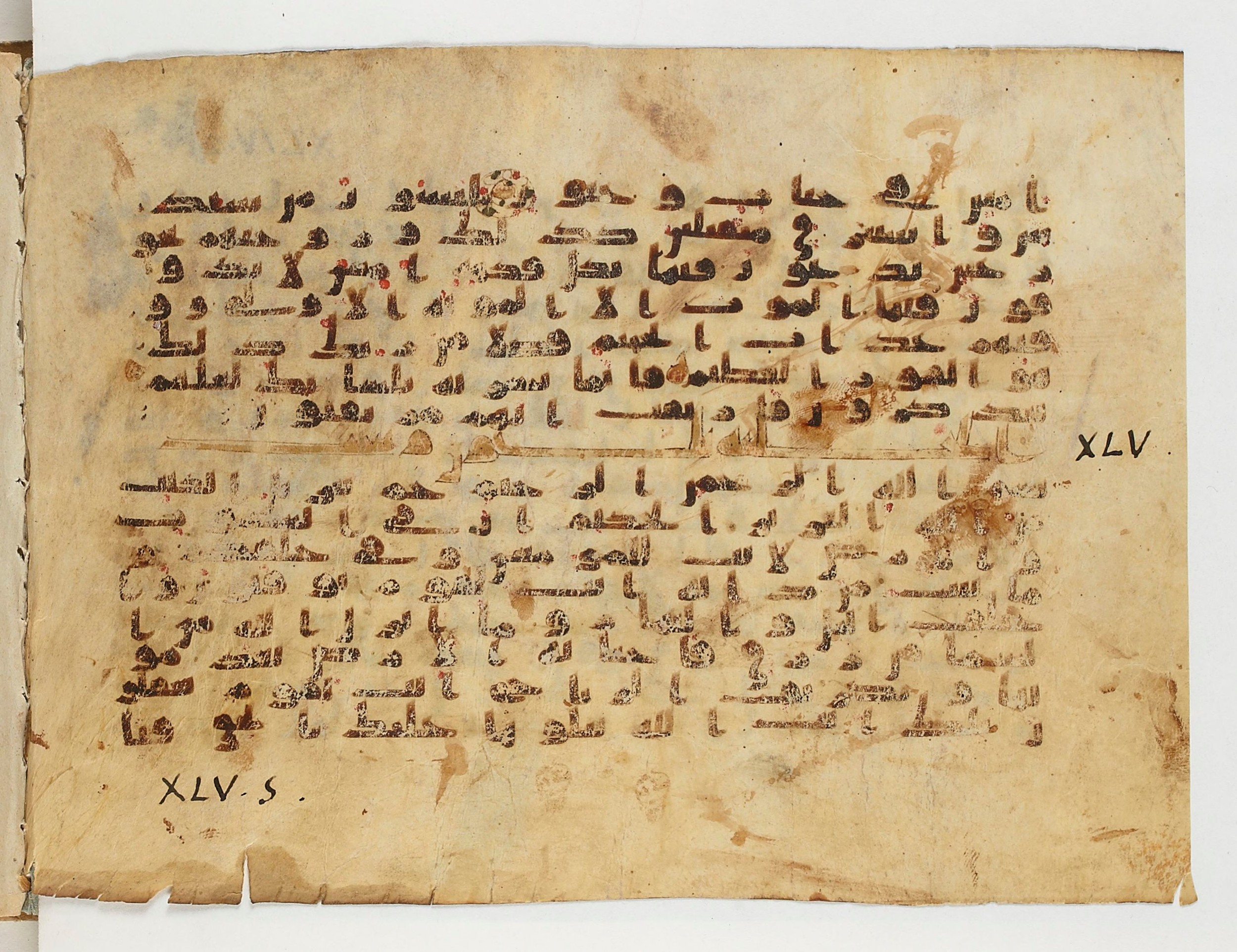 Paris, Bibliothèque nationale de France, Arabe 329 (c) (Scan 1), in Kufic B.II script, showing Surah 45:2 from Mid 8th to Late 9th Century AD found in Fustat (Old Cairo), Egypt, currently housed at Bibliothèque nationale de France, Paris