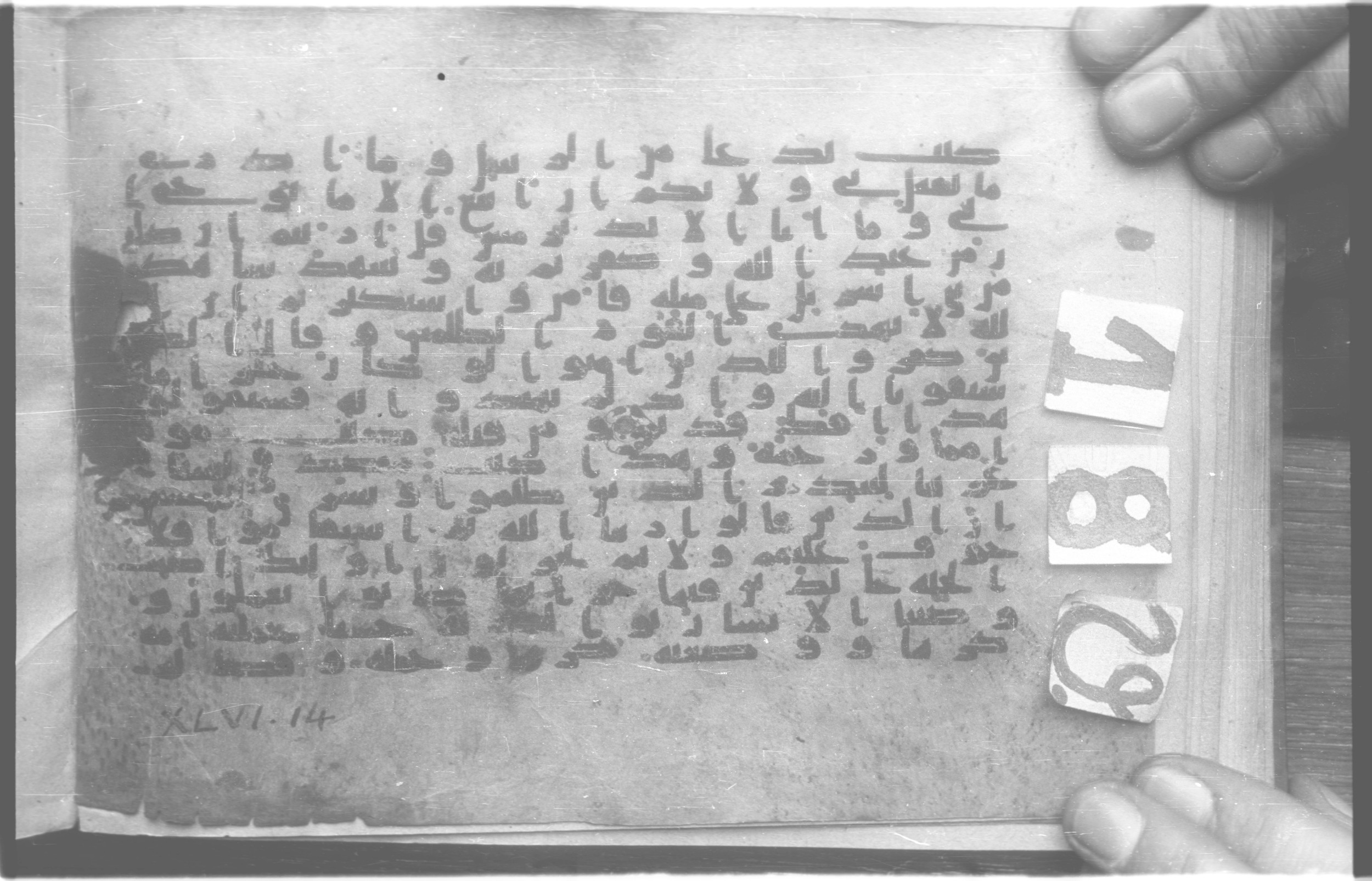Paris, Bibliothèque nationale de France, Arabe 329 (c) (Scan 2), in Kufic B.II script, showing Surah 46:13 from Mid 8th to Late 9th Century AD found in Fustat (Old Cairo), Egypt, currently housed at Bibliothèque nationale de France, Paris