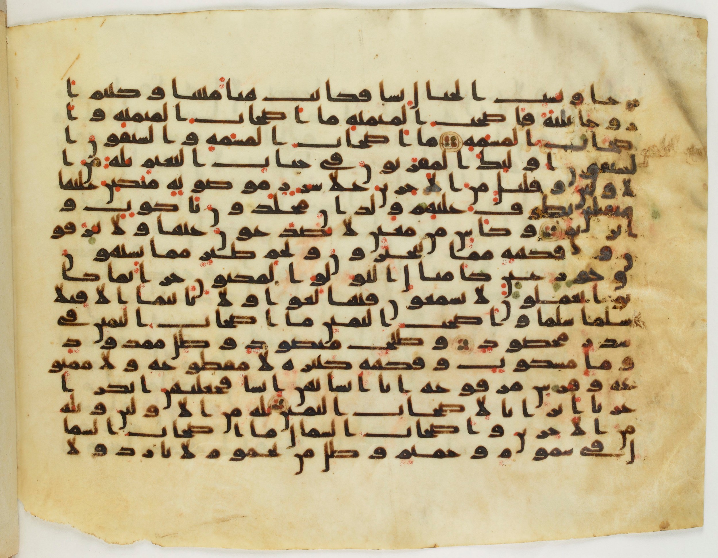 BnF Arabe 333 (d), in Early Kufic (C.III) script, showing Surah 56:21 from Late 8th to 9th Century AD found in Fustat (Old Cairo), Egypt, currently housed at Bibliothèque nationale de France, Paris