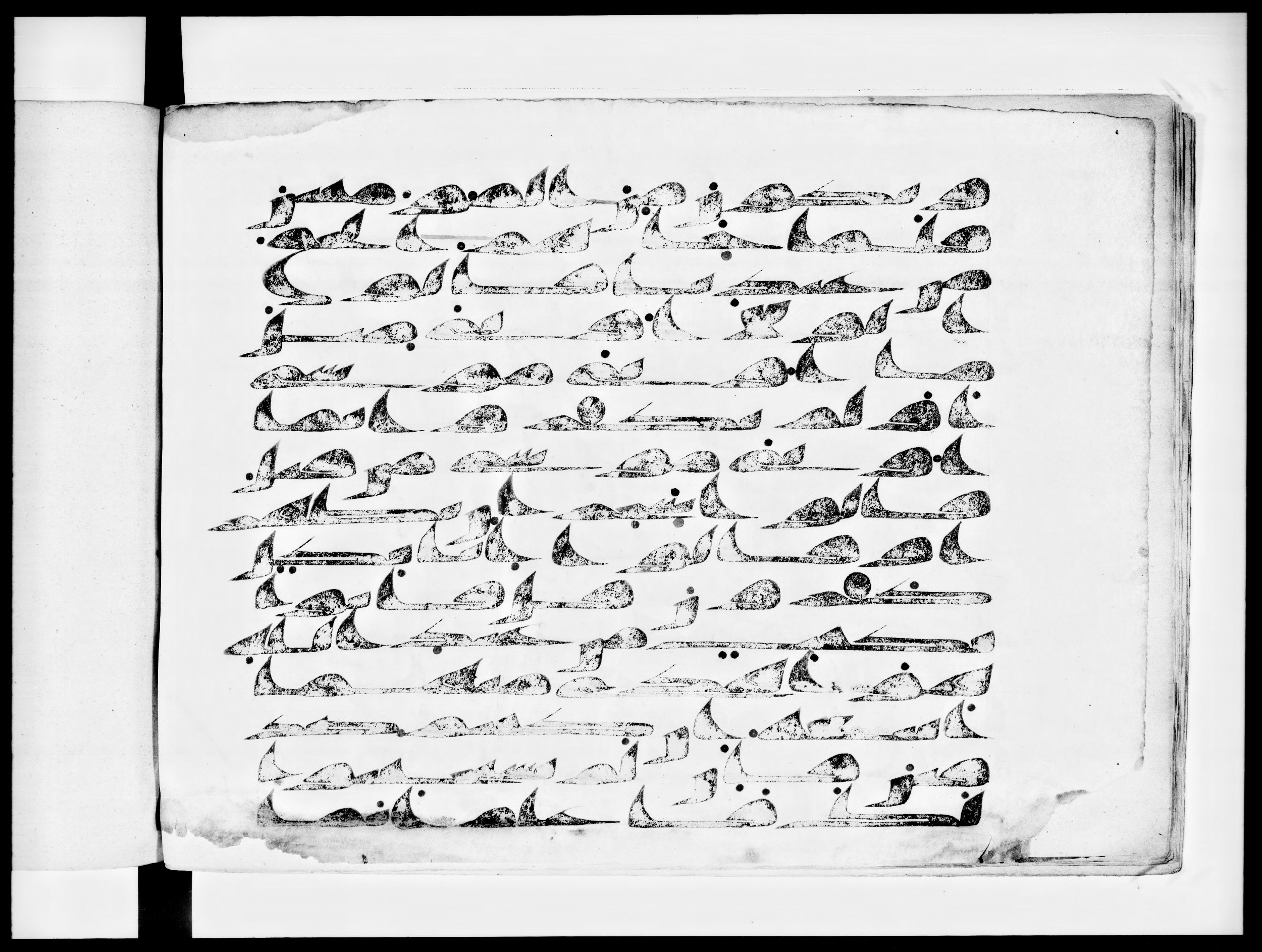 Arabe 334 (d) (Scan 1), in Unclassified script, showing Surah 28:49 from 8th to 9th Century AD found in al-Fusṭāṭ (Old Cairo), Egypt, currently housed at Bibliothèque nationale de France, Paris