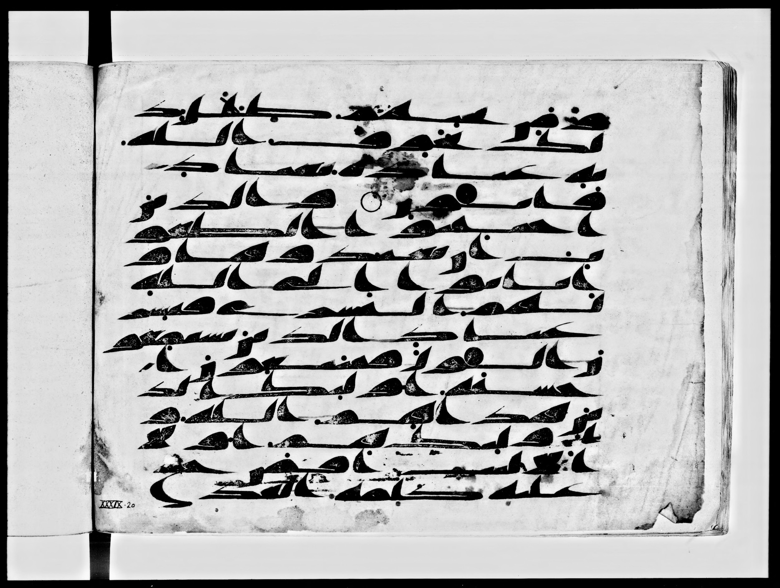 Arabe 334 (d) (Scan 1), in Unclassified script, showing Surah 39:17 from 8th to 9th Century AD found in al-Fusṭāṭ (Old Cairo), Egypt, currently housed at Bibliothèque nationale de France, Paris
