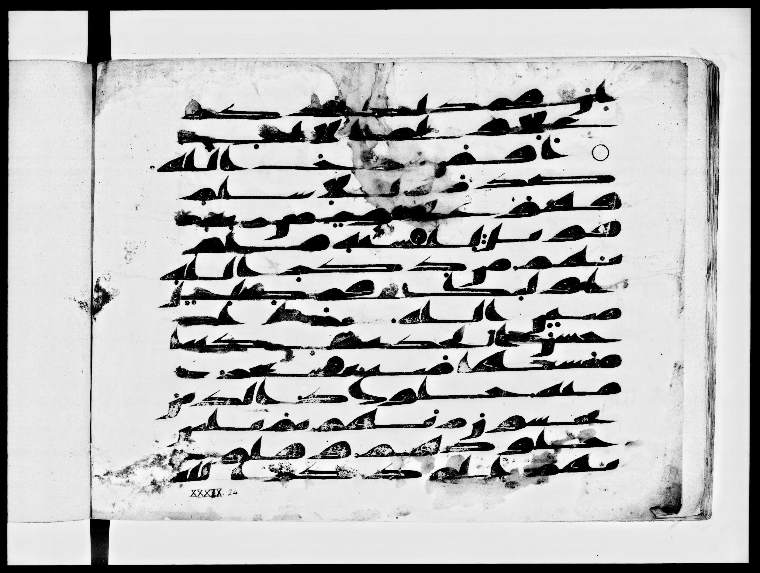 Arabe 334 (d) (Scan 1), in Unclassified script, showing Surah 39:22 from 8th to 9th Century AD found in al-Fusṭāṭ (Old Cairo), Egypt, currently housed at Bibliothèque nationale de France, Paris