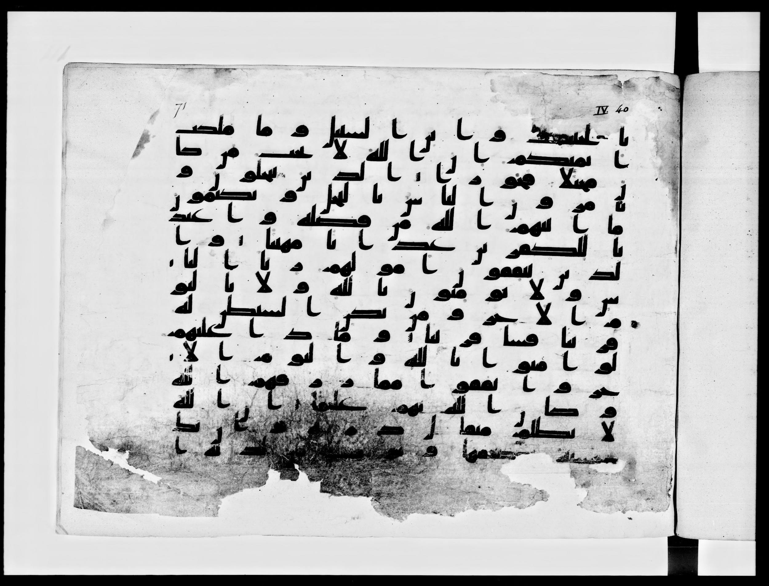 Paris, Bibliothèque nationale de France, Arabe 334 (h) (Scan 1), in Kufic B.II script, showing Surah 4:39 from 8th to 9th Century AD found in Fustat (Old Cairo), Egypt, currently housed at Bibliothèque nationale de France, Paris