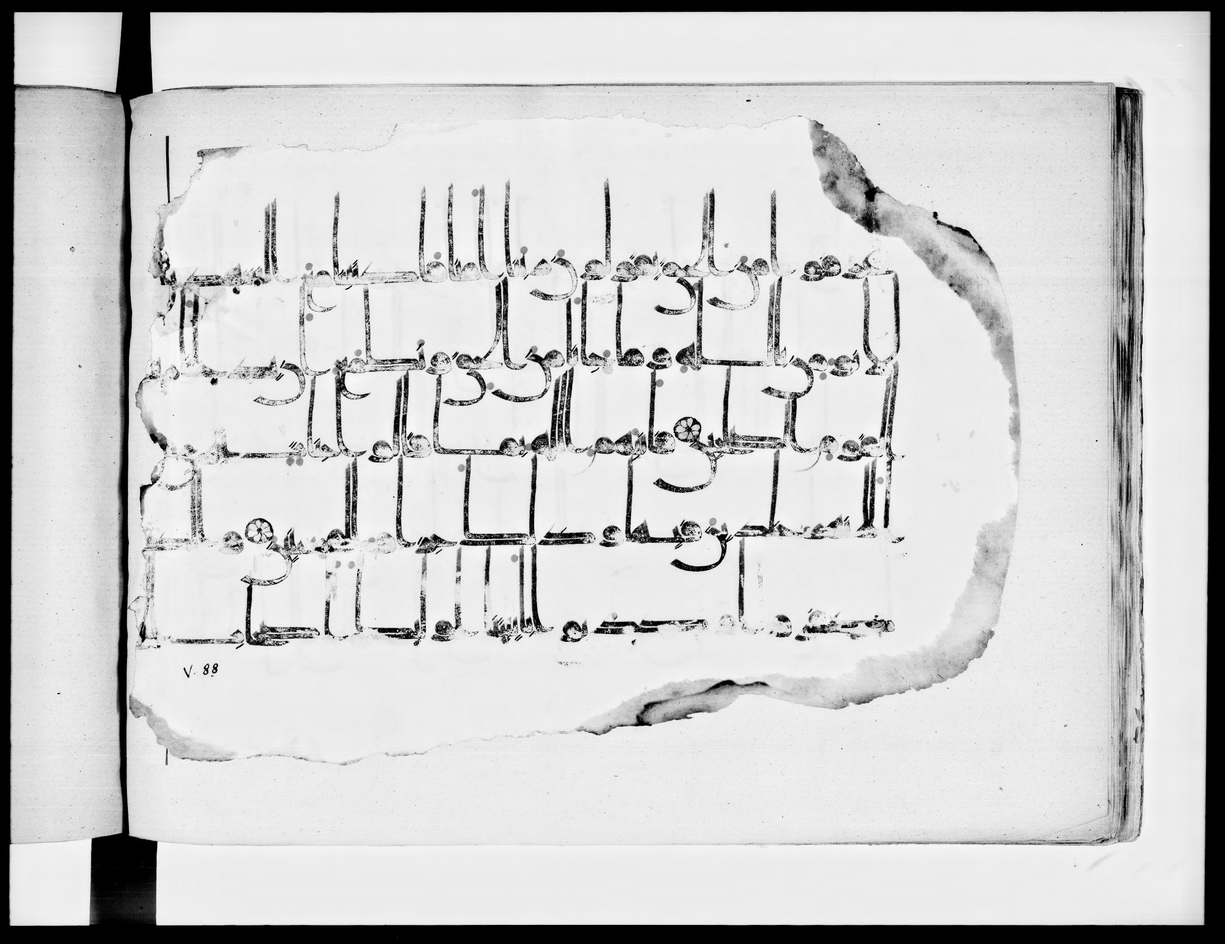 Arabe 334 (j) (Scan 3), in D V c script, showing Surah 5:83 from 9th to 10th Century AD found in Fustat (Old Cairo), Egypt, currently housed at Bibliothèque nationale de France, Paris