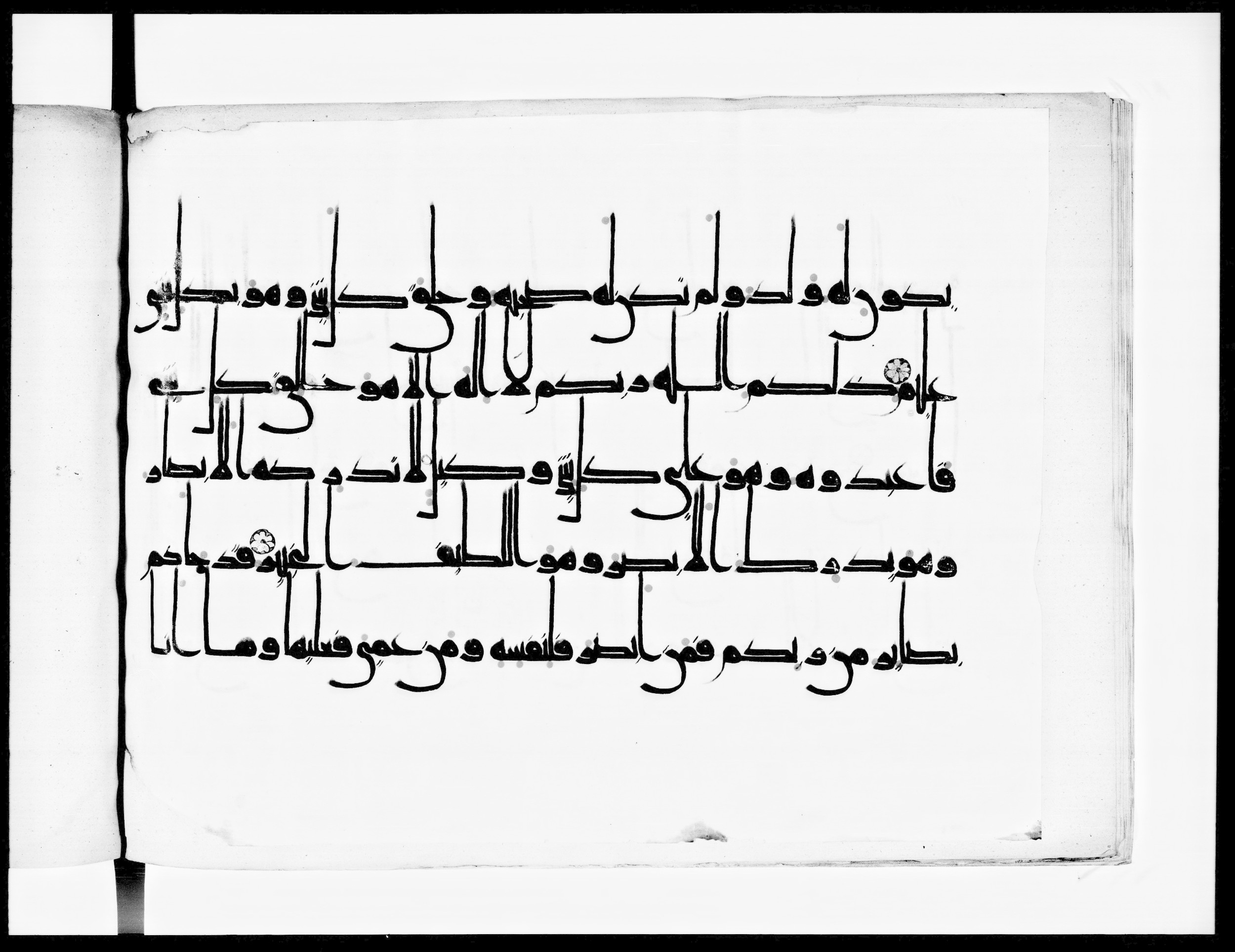 Arabe 334 (j) (Scan 1), in D V c script, showing Surah 6:103 from 9th to 10th Century AD found in Fustat (Old Cairo), Egypt, currently housed at Bibliothèque nationale de France, Paris