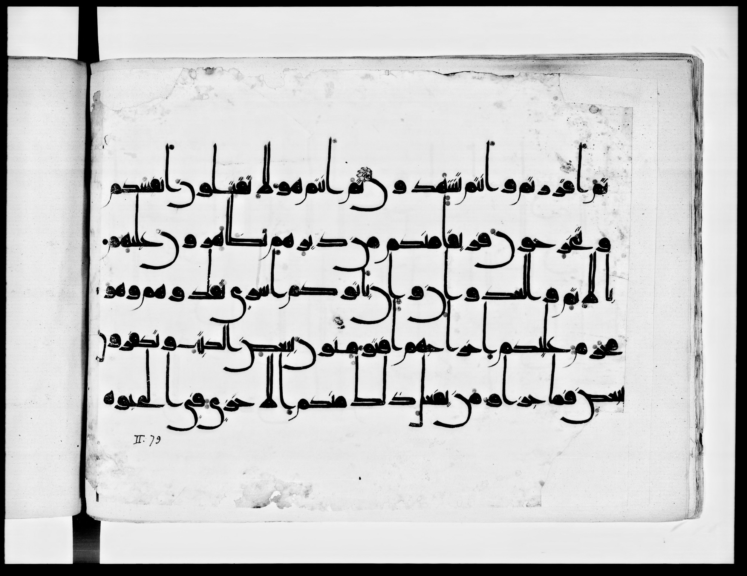 Arabe 334 (j) (Scan 1), in D V c script, showing Surah 2:85 from 9th to 10th Century AD found in Fustat (Old Cairo), Egypt, currently housed at Bibliothèque nationale de France, Paris