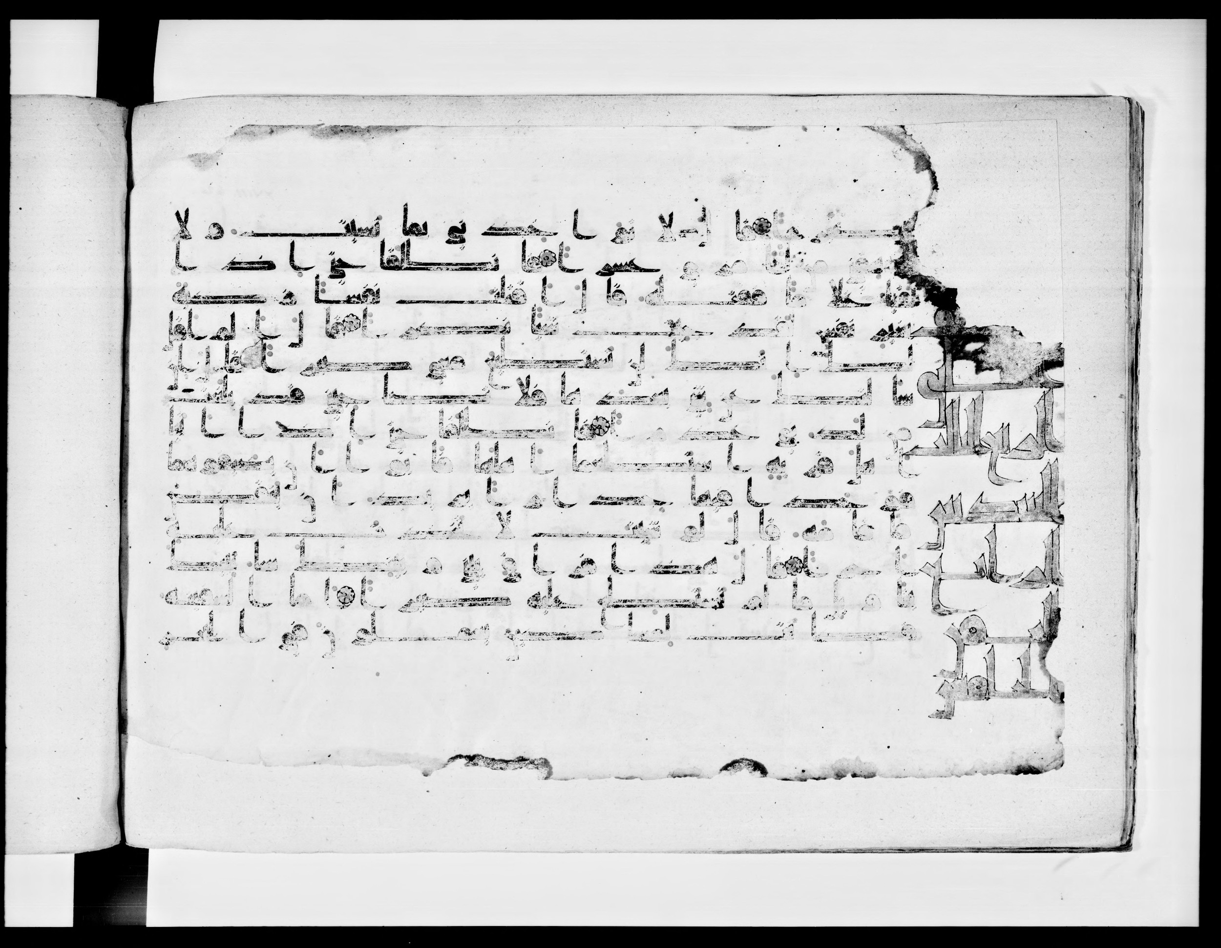Paris, Bibliothèque nationale de France, Arabe 334 (k) (Scan 1), in Kūfī D.I script, showing Surah 18:76 from Mid 8th to Late 9th Century AD found in Fustat (Old Cairo), Egypt, currently housed at Bibliothèque nationale de France, Paris