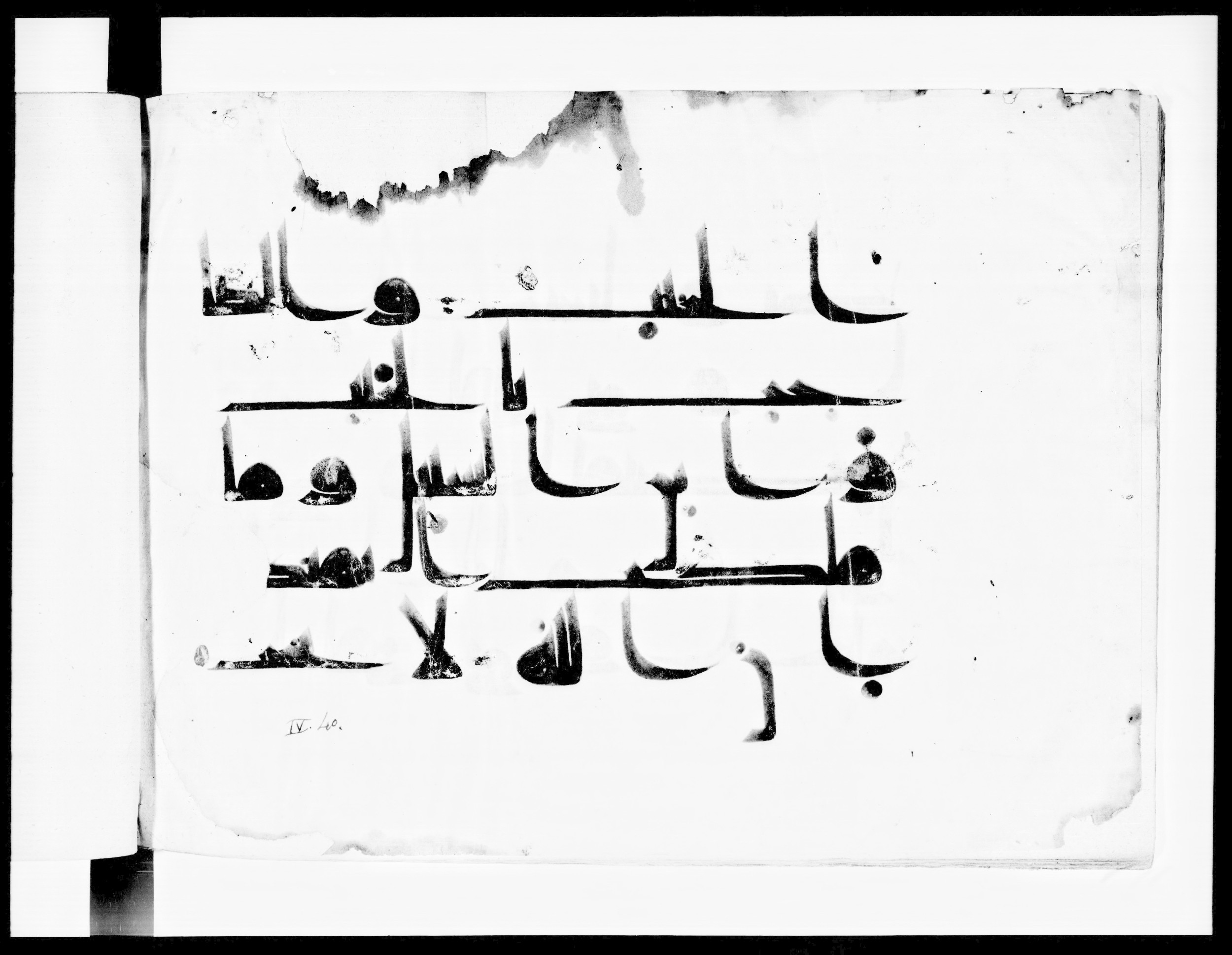 Bibliothèque nationale de France, Arabe 334 (m) (Scan 3), in Kūfī D.III script, showing Surah 4:36 from Mid 8th to Late 9th Century AD found in Fustat (Old Cairo), Egypt, currently housed at Bibliothèque nationale de France, Paris