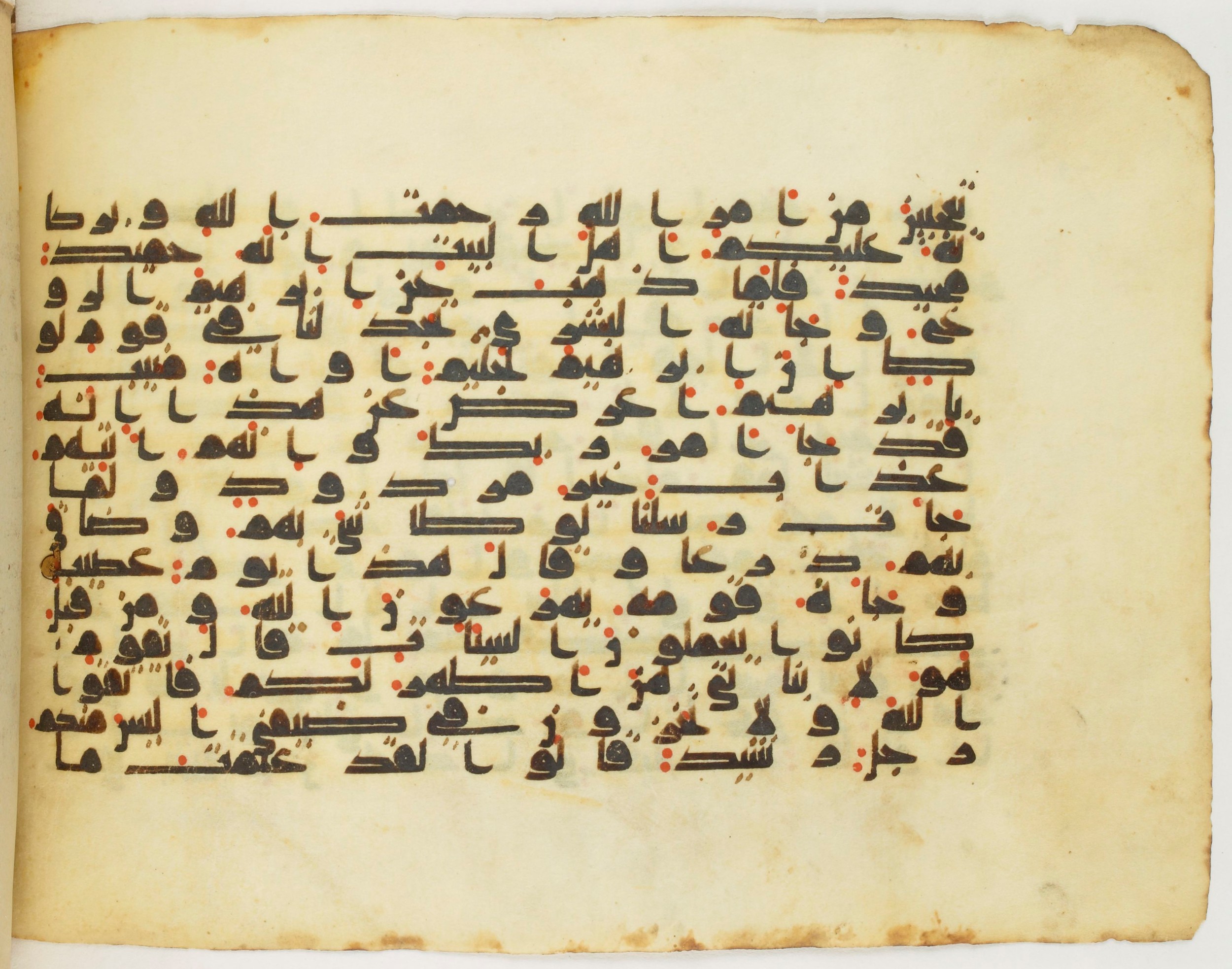 Arabe 340 (e), in Kufic D.IV script, showing Surah 11:76 from Mid 8th to Late 10th Century AD found in al-Fusṭāṭ (Old Cairo), Egypt, currently housed at Bibliothèque nationale de France, Paris