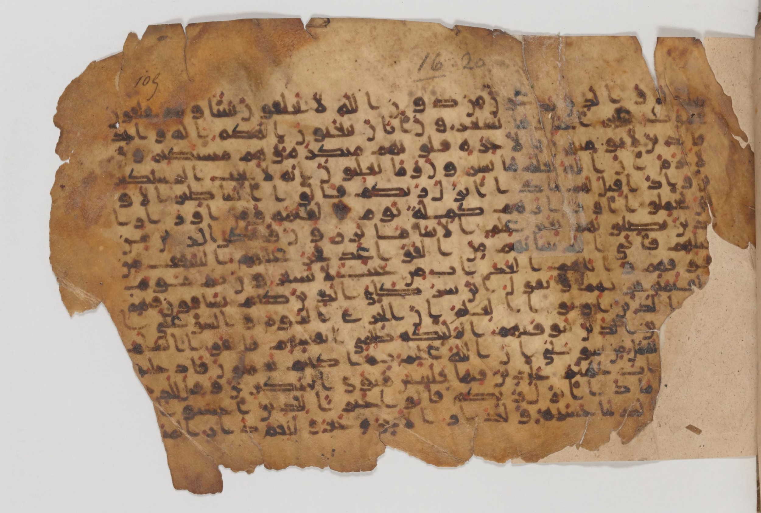 Paris, Bibliothèque nationale de France, Arabe 343, in Kūfī D script, showing Surah 16:21 from Mid 8th to Late 9th Century AD found in Fustat (Old Cairo), Egypt, currently housed at Bibliothèque nationale de France, Paris