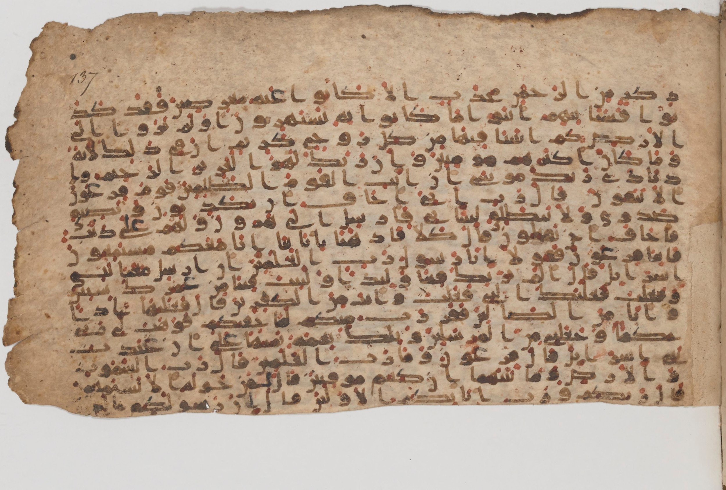 Paris, Bibliothèque nationale de France, Arabe 343, in Kūfī D script, showing Surah 26:13 from Mid 8th to Late 9th Century AD found in Fustat (Old Cairo), Egypt, currently housed at Bibliothèque nationale de France, Paris