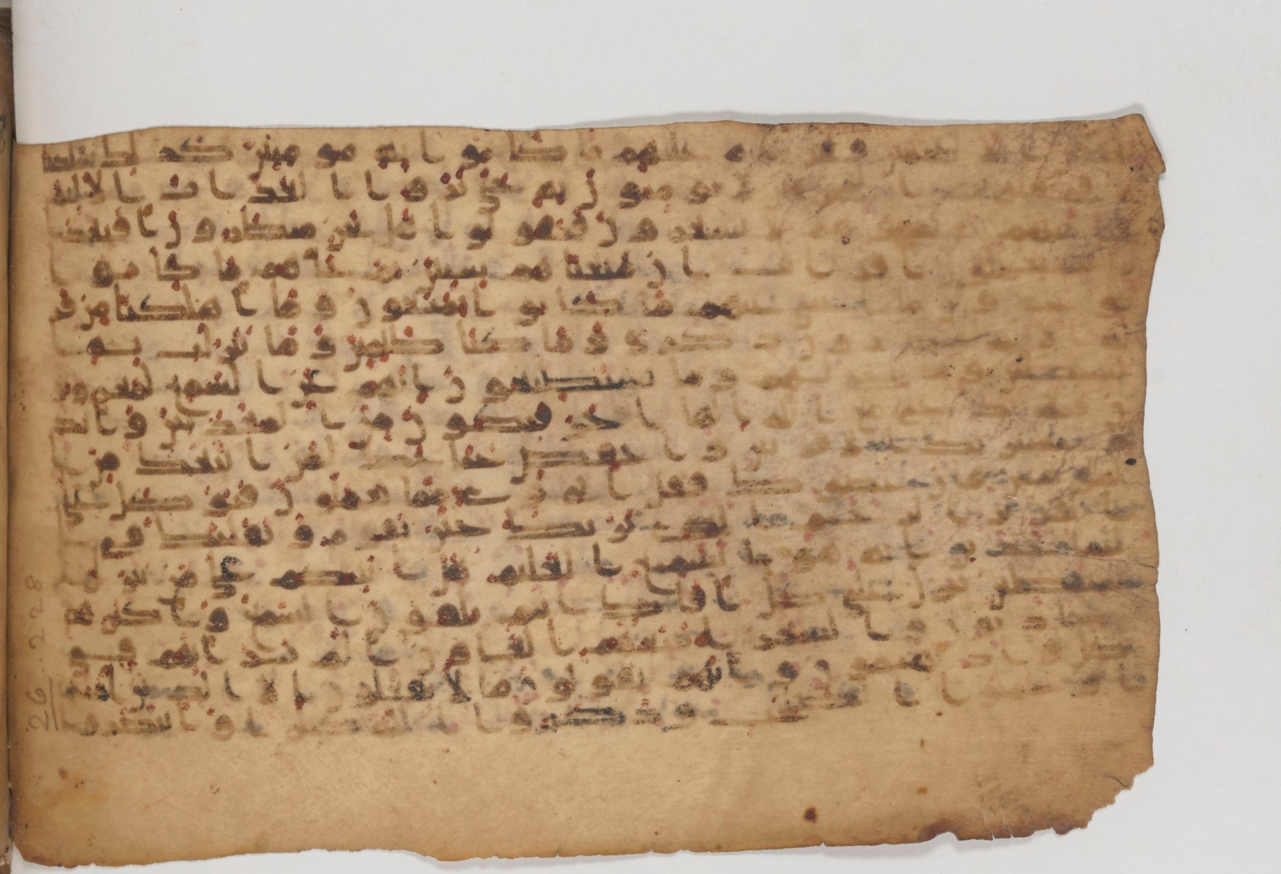 Paris, Bibliothèque nationale de France, Arabe 343, in Kūfī D script, showing Surah 26:201 from Mid 8th to Late 9th Century AD found in Fustat (Old Cairo), Egypt, currently housed at Bibliothèque nationale de France, Paris