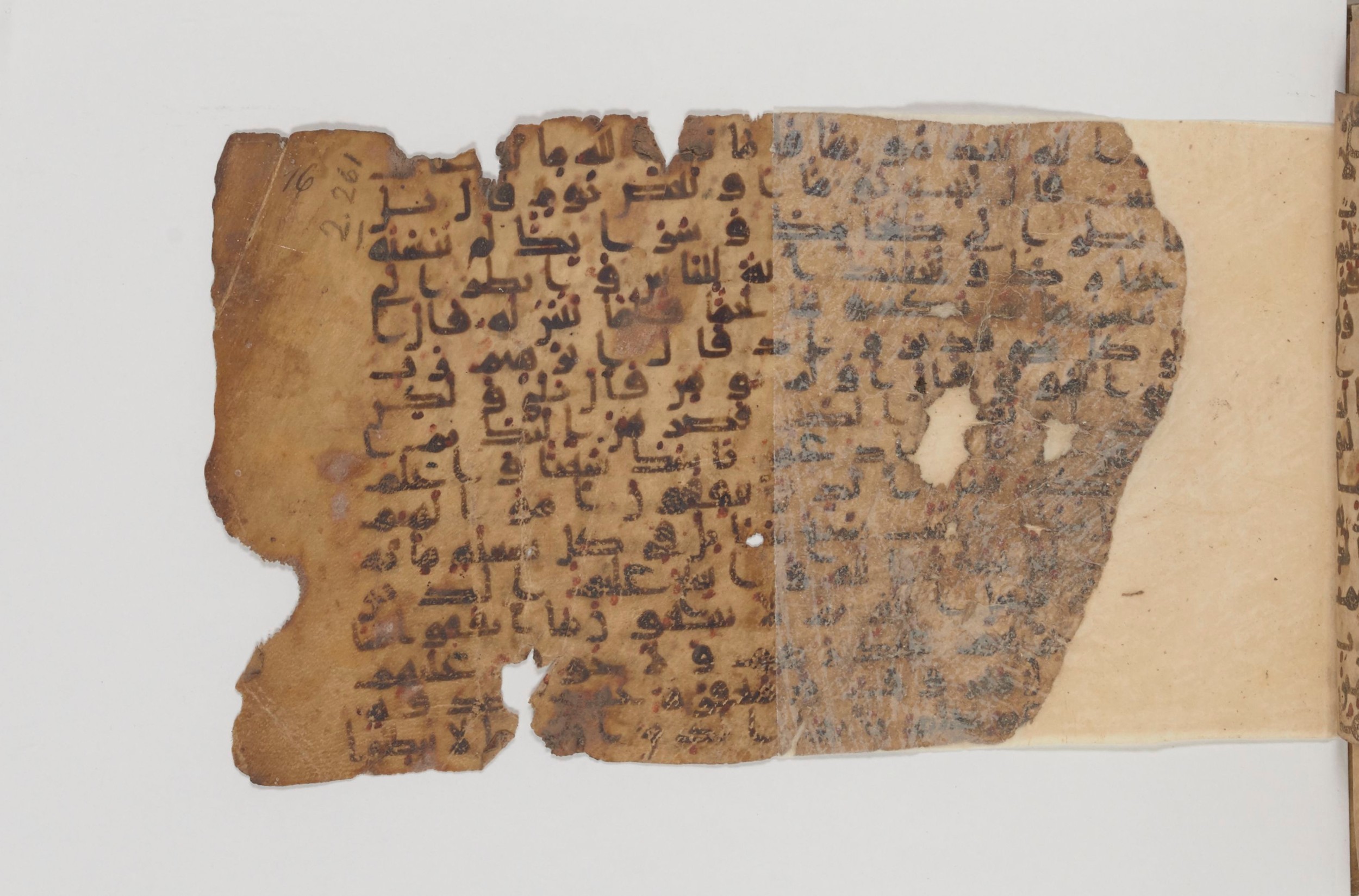 Paris, Bibliothèque nationale de France, Arabe 343 (Scan 1), in Kūfī D script, showing Surah 2:264 from Mid 8th to Late 9th Century AD found in Fustat (Old Cairo), Egypt, currently housed at Bibliothèque nationale de France, Paris