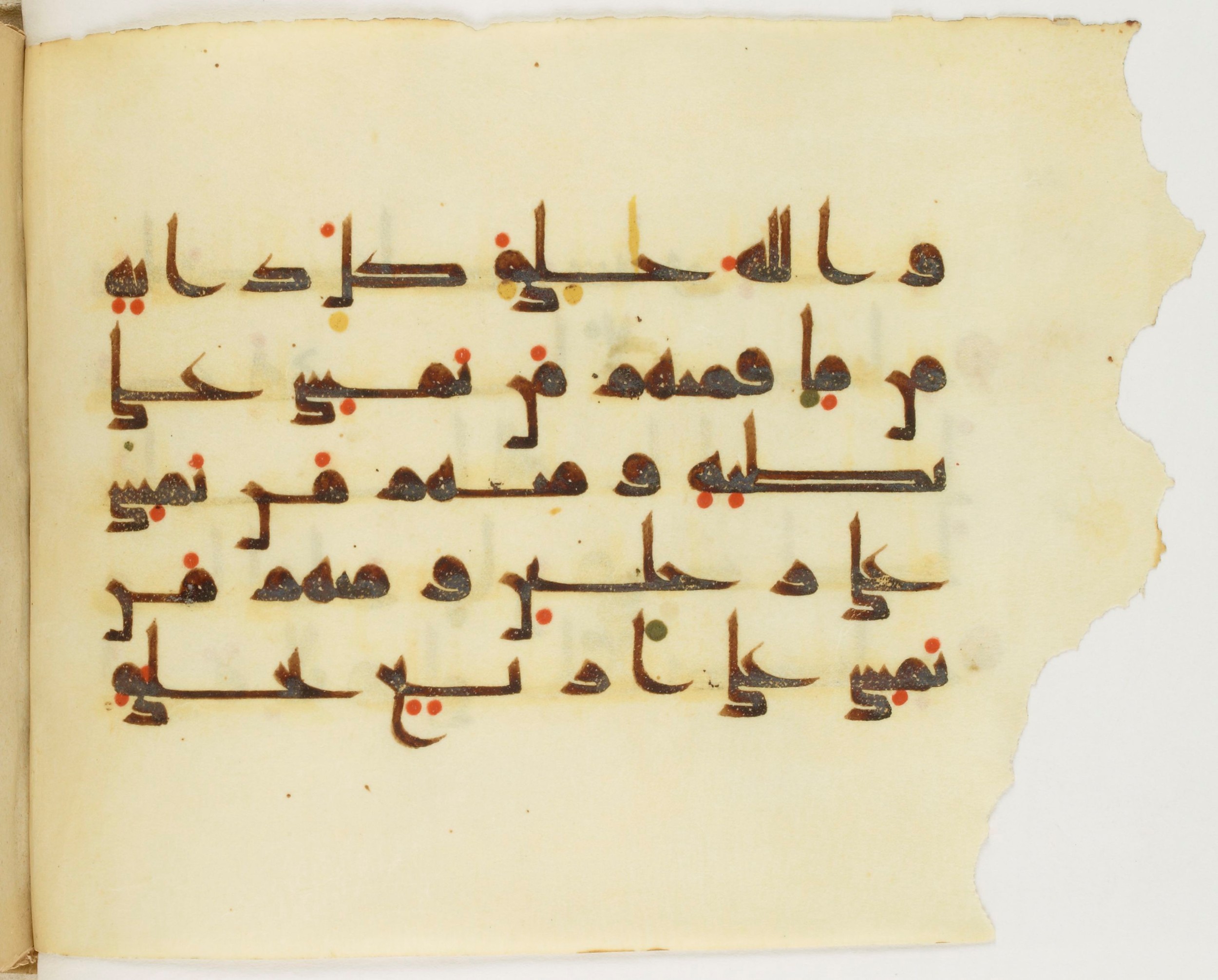 Paris, Bibliothèque nationale de France, Arabe 347 (a) (Scan 1), in Kūfī (type D V a) script, showing Surah 24:45 from Mid 8th to Late 9th Century AD found in Unknown, currently housed at Bibliothèque nationale de France, Paris