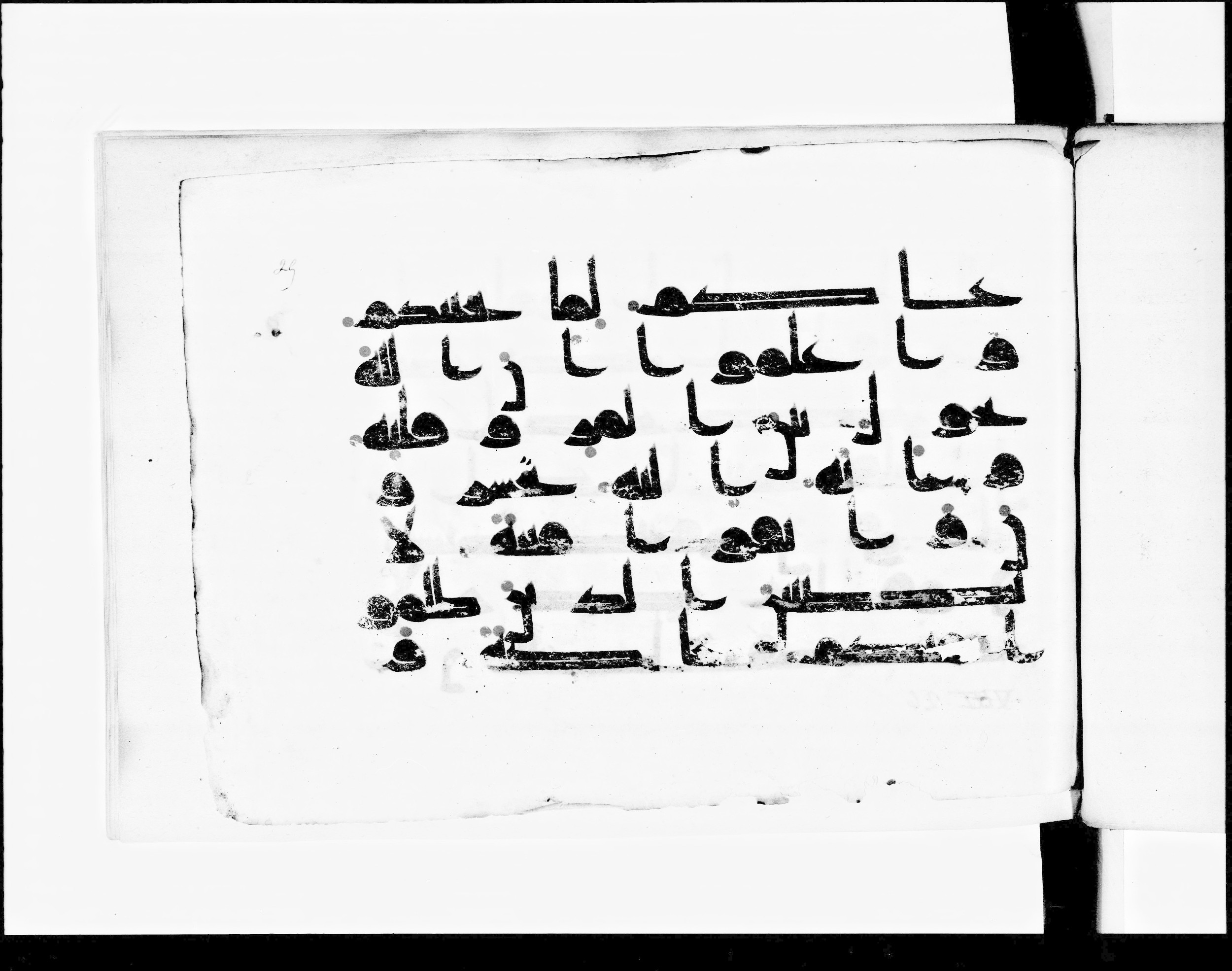 Paris, Bibliothèque nationale de France, Arabe 348 (b) (Scan 2), in Kūfī D.I script, showing Surah 8:24 from 8th to 9th Century AD found in Fustat (Old Cairo), Egypt, currently housed at Bibliothèque nationale de France, Paris