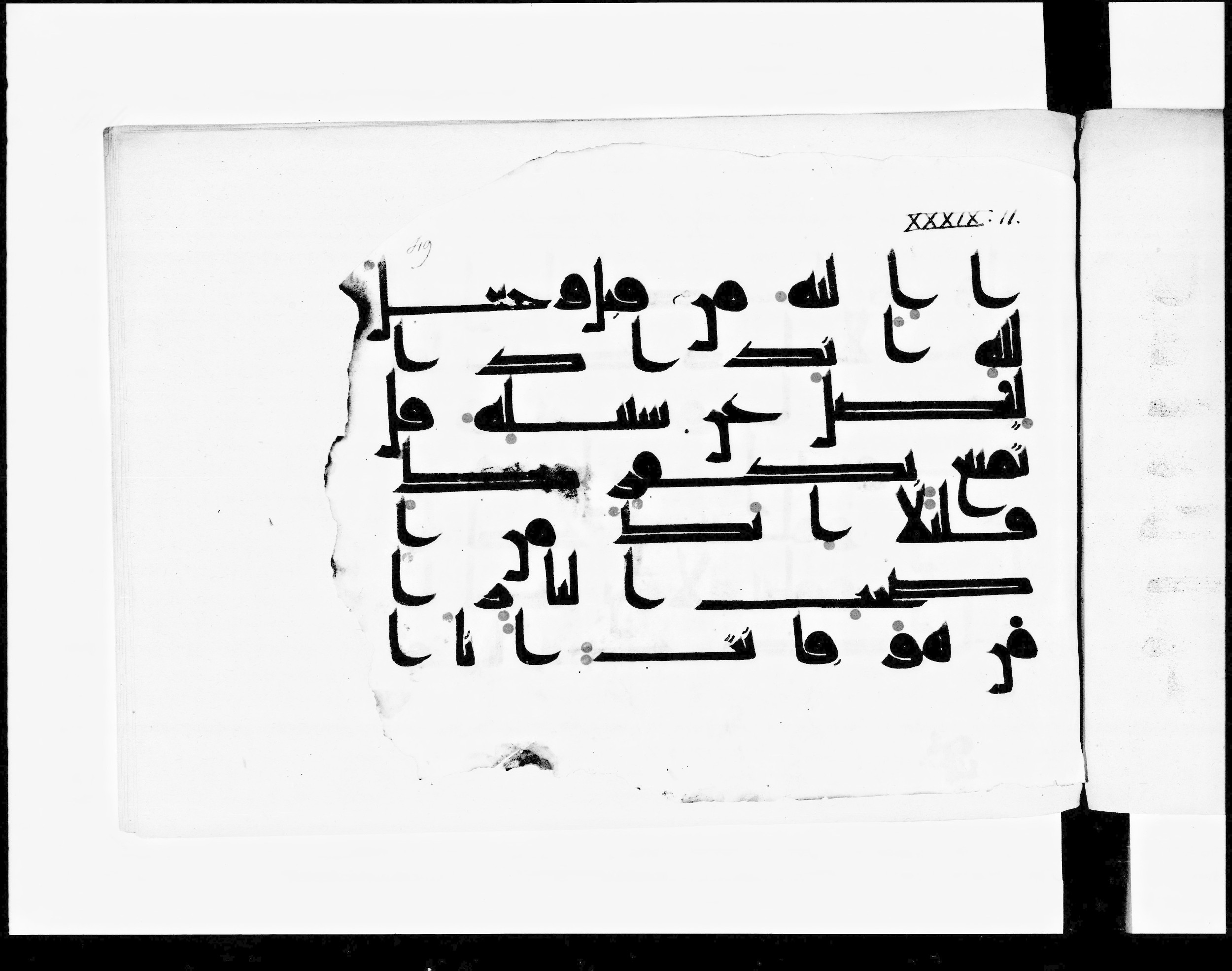 Paris, Bibliothèque nationale de France, Arabe 348 (b) (Scan 2), in Kūfī D.I script, showing Surah 39:8 from 8th to 9th Century AD found in Fustat (Old Cairo), Egypt, currently housed at Bibliothèque nationale de France, Paris