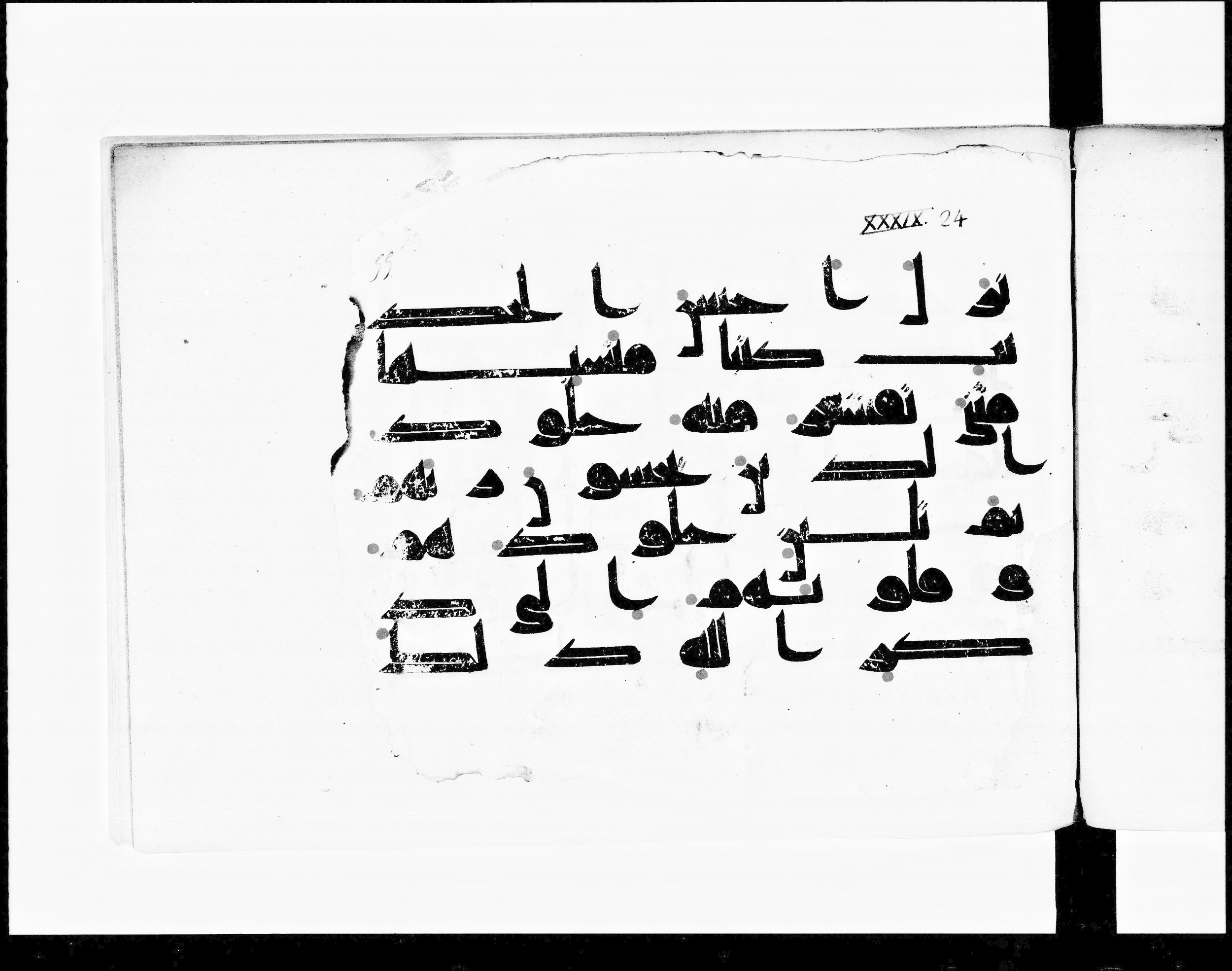 Paris, Bibliothèque nationale de France, Arabe 348 (b) (Scan 2), in Kūfī D.I script, showing Surah 39:23 from 8th to 9th Century AD found in Fustat (Old Cairo), Egypt, currently housed at Bibliothèque nationale de France, Paris